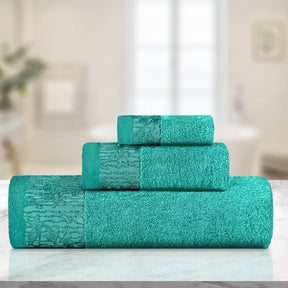 Superior Wisteria Cotton Floral Jacquard 3 Piece Towel Set  - Turquoise