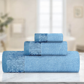 Superior Wisteria Cotton Floral Jacquard 3 Piece Towel Set  - Waterfall