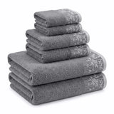 Wisteria Floral Jacquard 6-Piece Cotton Towel Set – Medium Weight Bathroom Towels