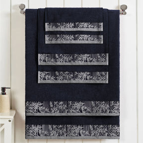 Superior Wisteria Cotton Floral Jacquard 6 Piece Towel Set  - Black