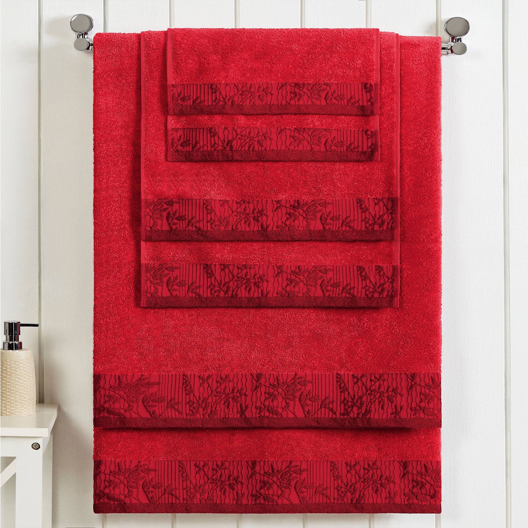 Superior Wisteria Cotton Floral Jacquard 6 Piece Towel Set  - Garnet