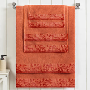 Superior Wisteria Cotton Floral Jacquard 6 Piece Towel Set  - Mandarin