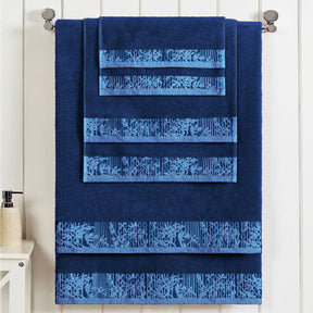 Superior Wisteria Cotton Floral Jacquard 6 Piece Towel Set  - Navy Blue