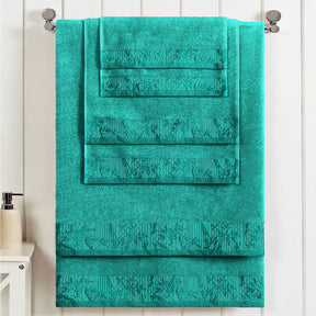 Superior Wisteria Cotton Floral Jacquard 6 Piece Towel Set  - Turquoise