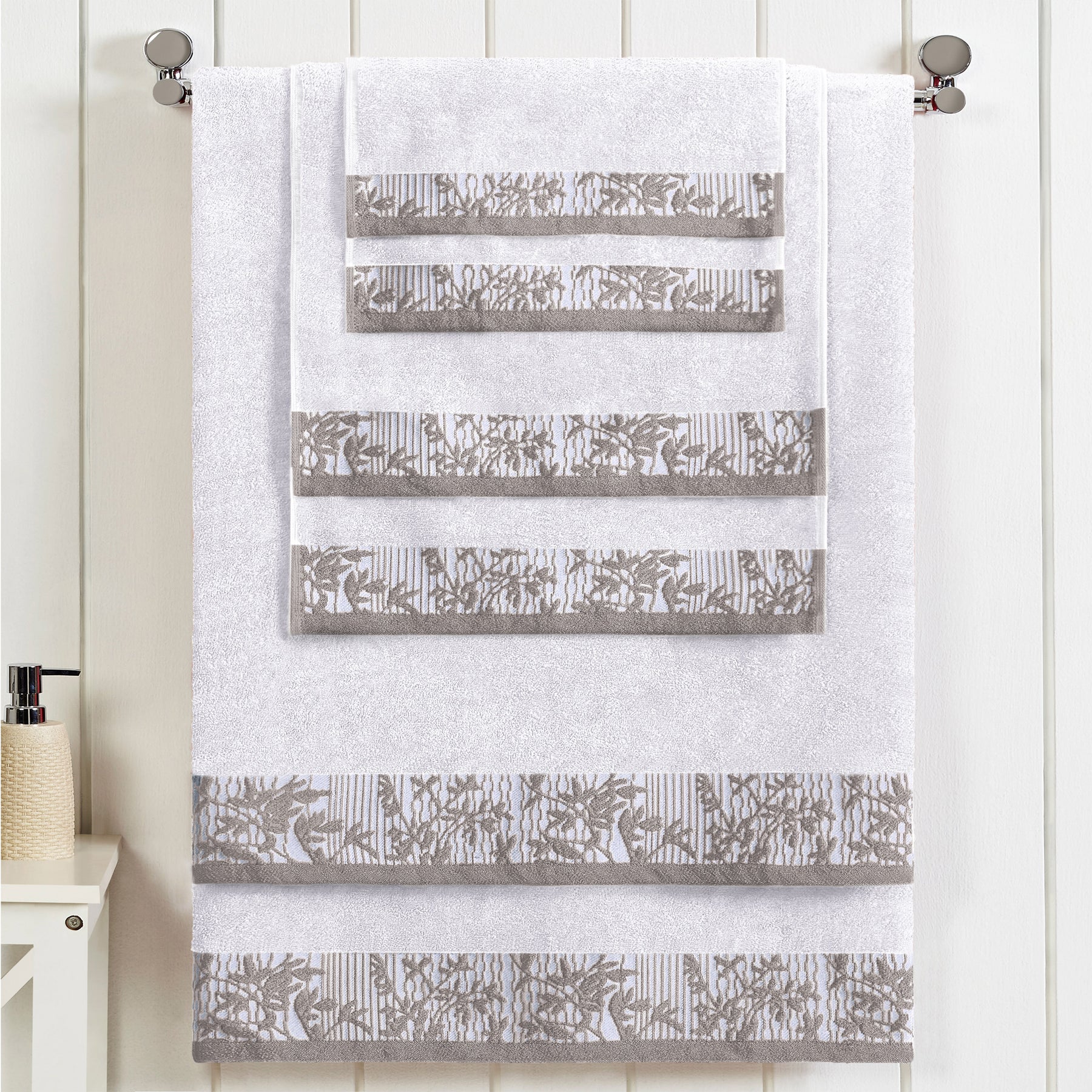 Superior Wisteria Cotton Floral Jacquard 6 Piece Towel Set  - White