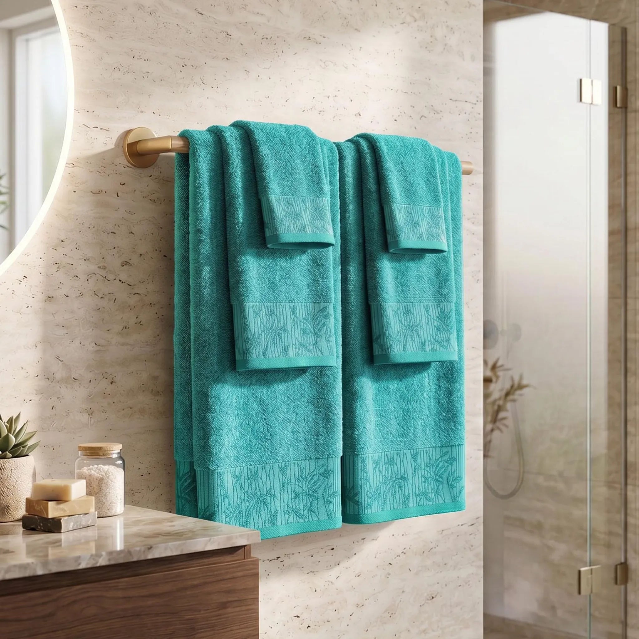 Wisteria Floral Jacquard 6-Piece Cotton Towel Set – Medium Weight Bathroom Towels