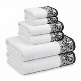 Wisteria Floral Jacquard 6-Piece Cotton Towel Set – Medium Weight Bathroom Towels