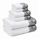 Wisteria Floral Jacquard 6-Piece Cotton Towel Set – Medium Weight Bathroom Towels