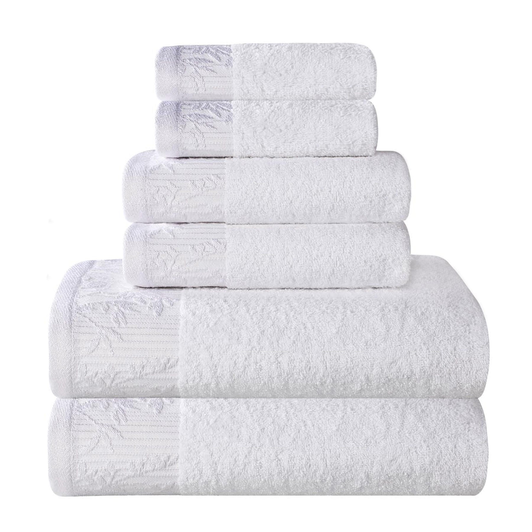 Superior Wisteria Cotton Floral Jacquard 6 Piece Towel Set - White-White