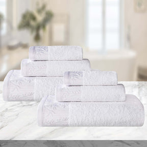 Superior Wisteria Cotton Floral Jacquard 6 Piece Towel Set - White-White