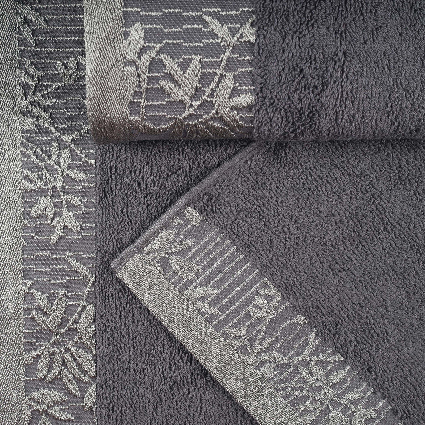 Wisteria Cotton Floral Embroidered Jacquard Border Bath Towel - Grey
