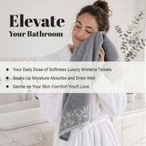 Wisteria Floral Jacquard 6-Piece Cotton Towel Set – Medium Weight Bathroom Towels