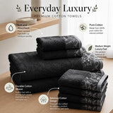 Wisteria Floral Jacquard 6-Piece Cotton Towel Set – Medium Weight Bathroom Towels