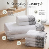 Wisteria Floral Jacquard 6-Piece Cotton Towel Set – Medium Weight Bathroom Towels