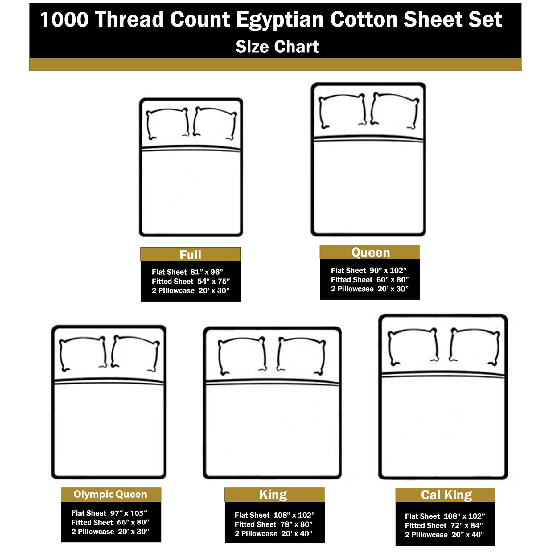 1000 Thread Count Egyptian Cotton 4 Piece Sheet Set Olympic Queen