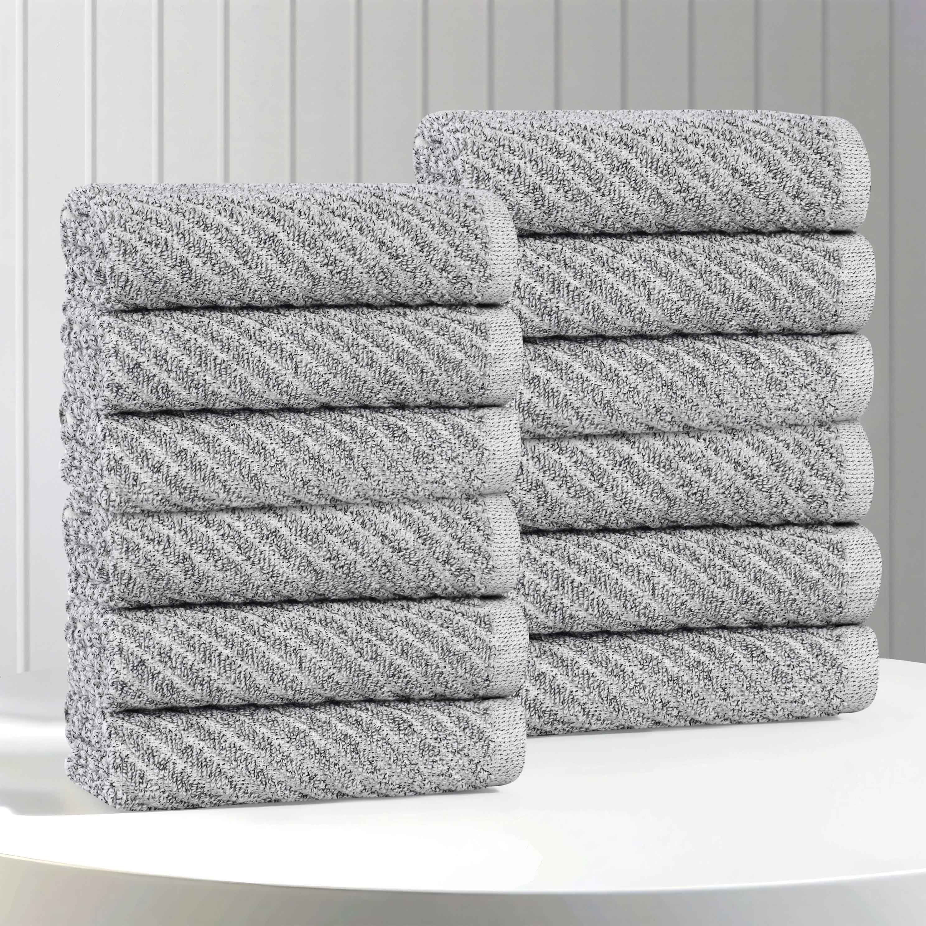 Amelia Cotton Blend Diagonal Ribbed Face Towels Washcloths, Set of 12 - Face Towel by Superior Brand