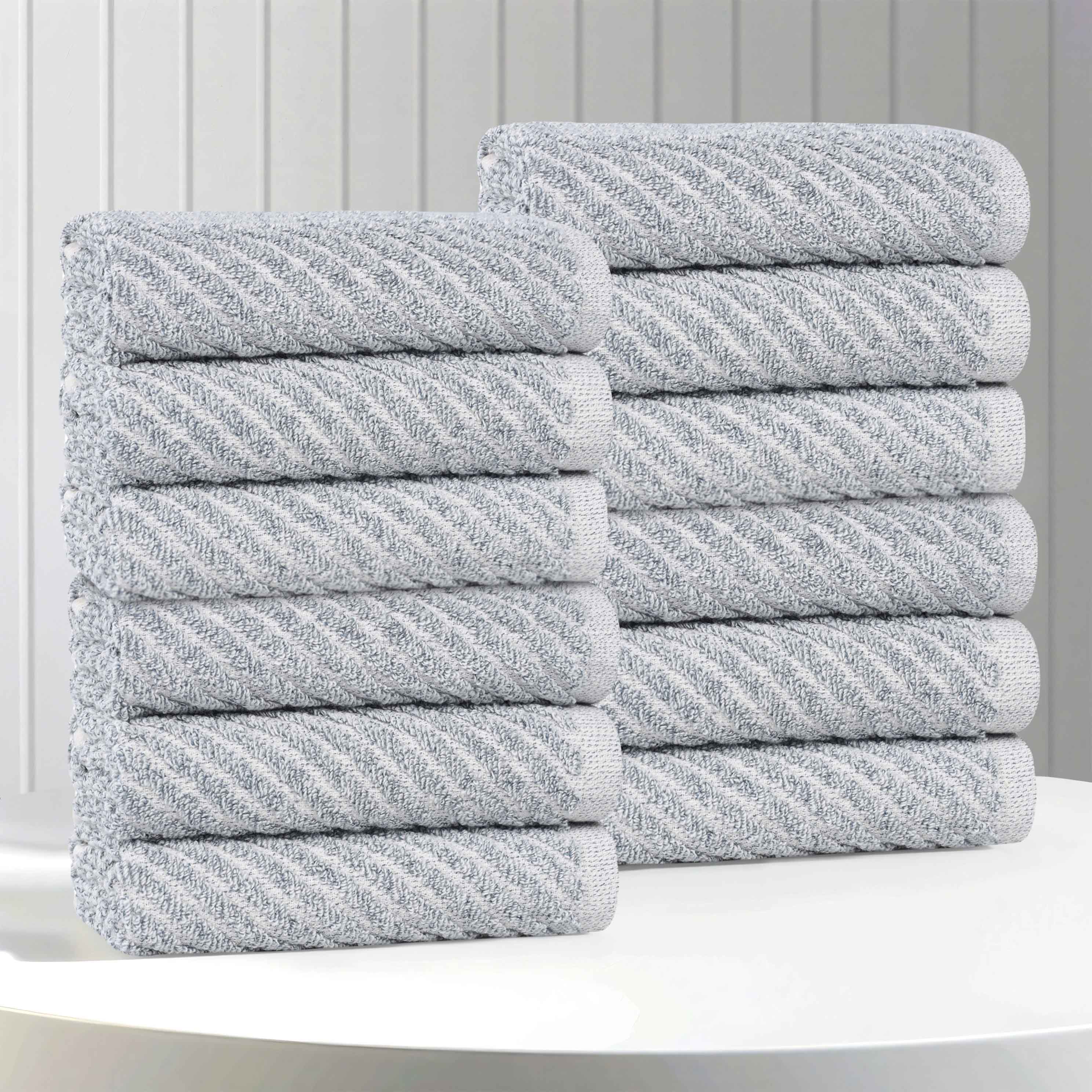 Amelia Cotton Blend Diagonal Ribbed Face Towels Washcloths, Set of 12 - Face Towel by Superior Brand