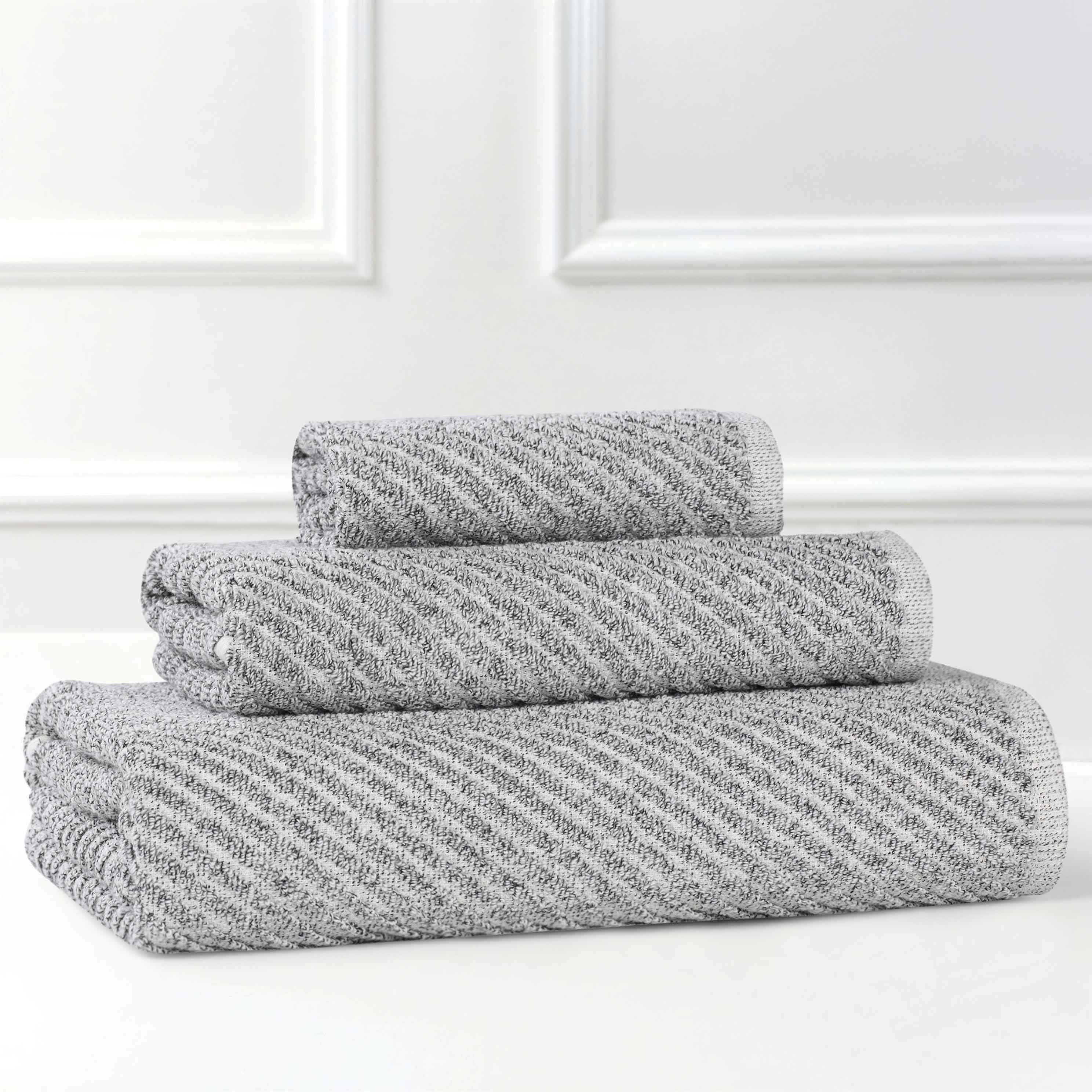 Amelia Cotton Blend Textured Diagonal Ribbed 3 Piece Towel Set - Towel Set by Superior Brand