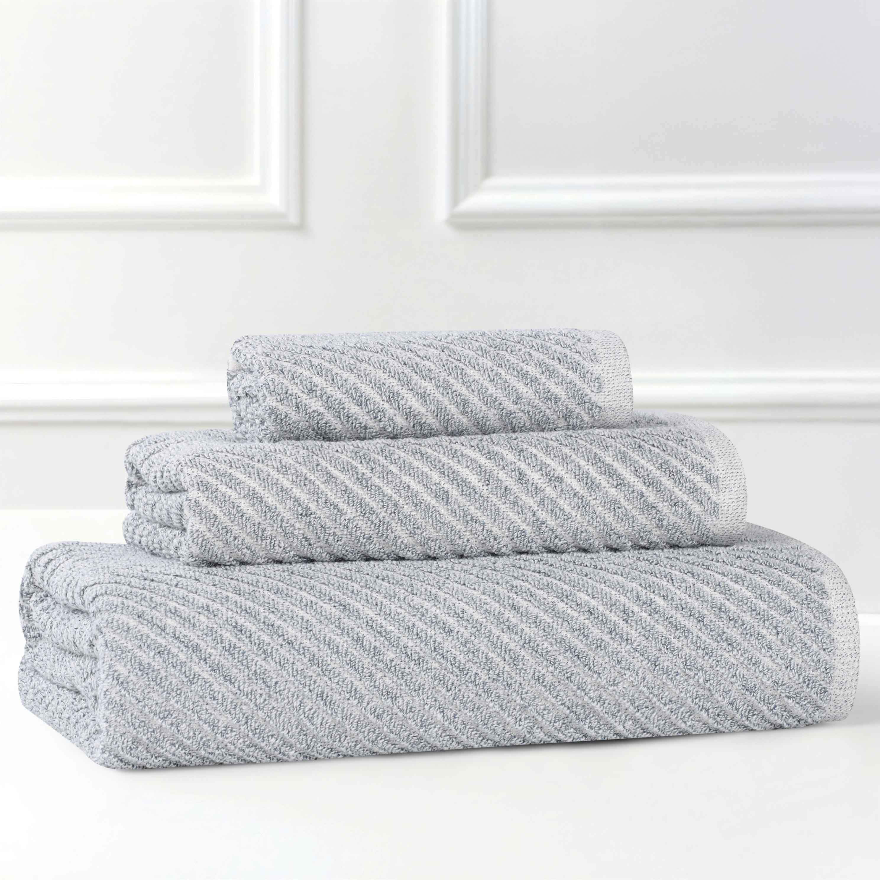 Amelia Cotton Blend Textured Diagonal Ribbed 3 Piece Towel Set - Towel Set by Superior Brand