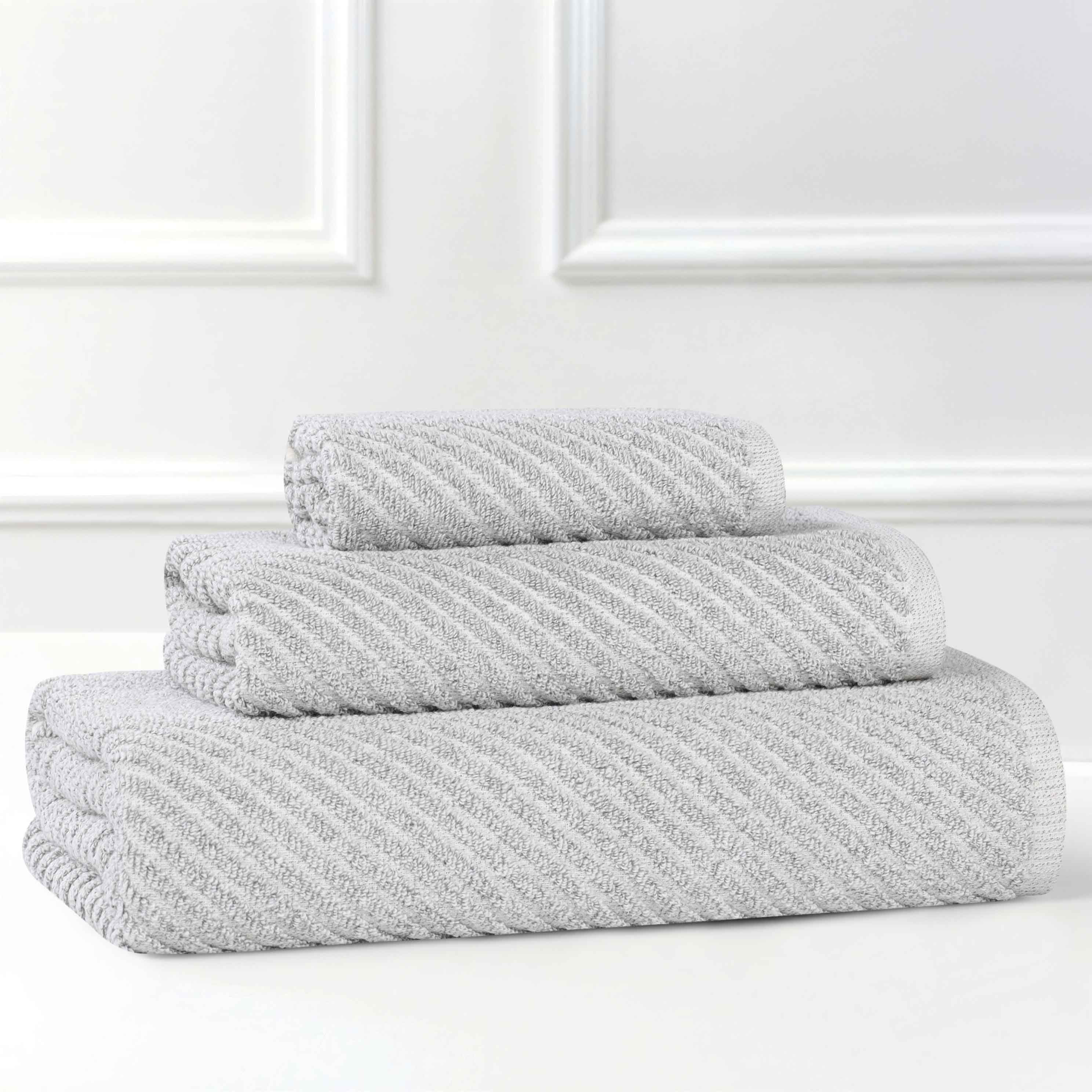 Amelia Cotton Blend Textured Diagonal Ribbed 3 Piece Towel Set - Towel Set by Superior Brand