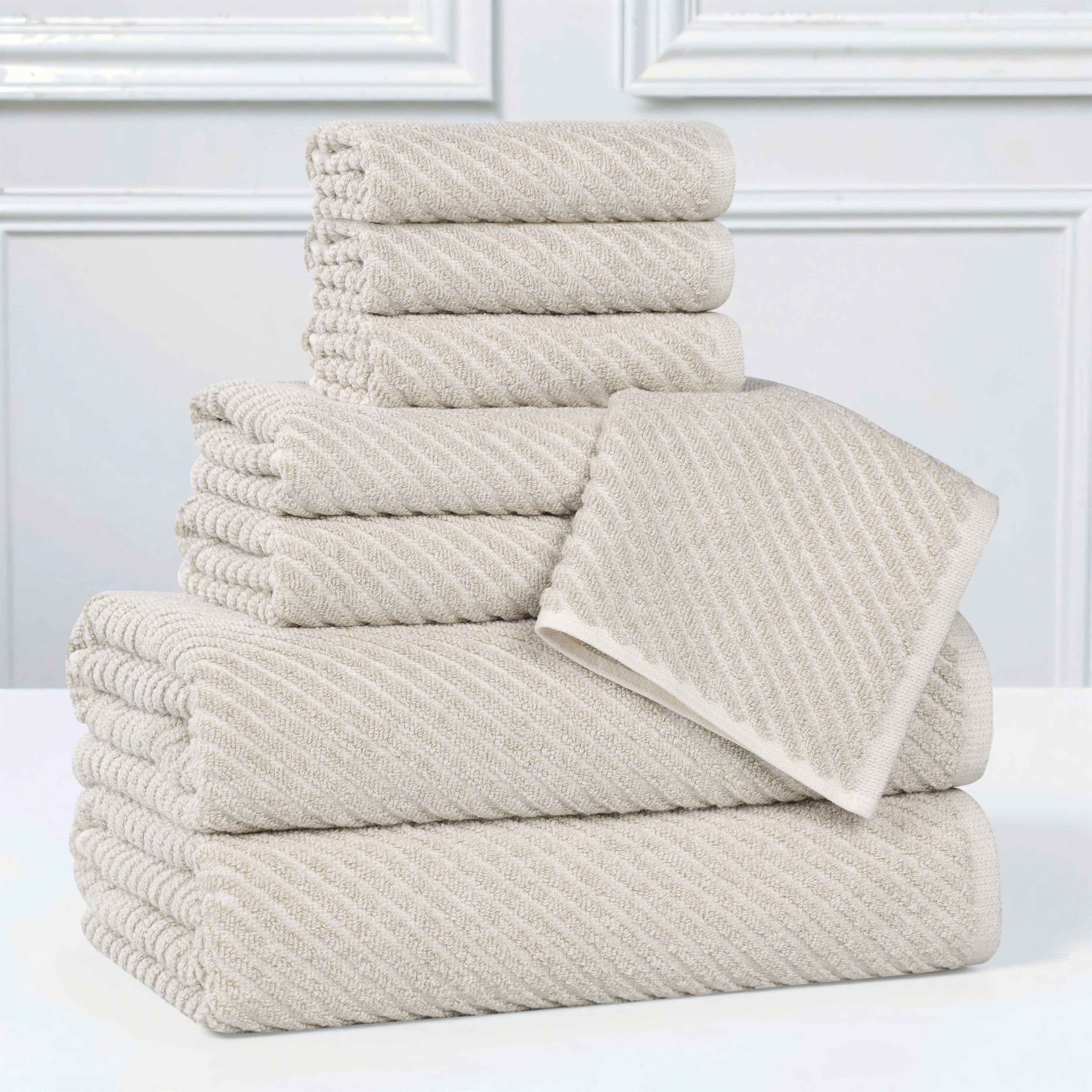 Amelia Cotton Blend Textured Diagonal Ribbed 8 Piece Towel Set - Towel Set by Superior Brand