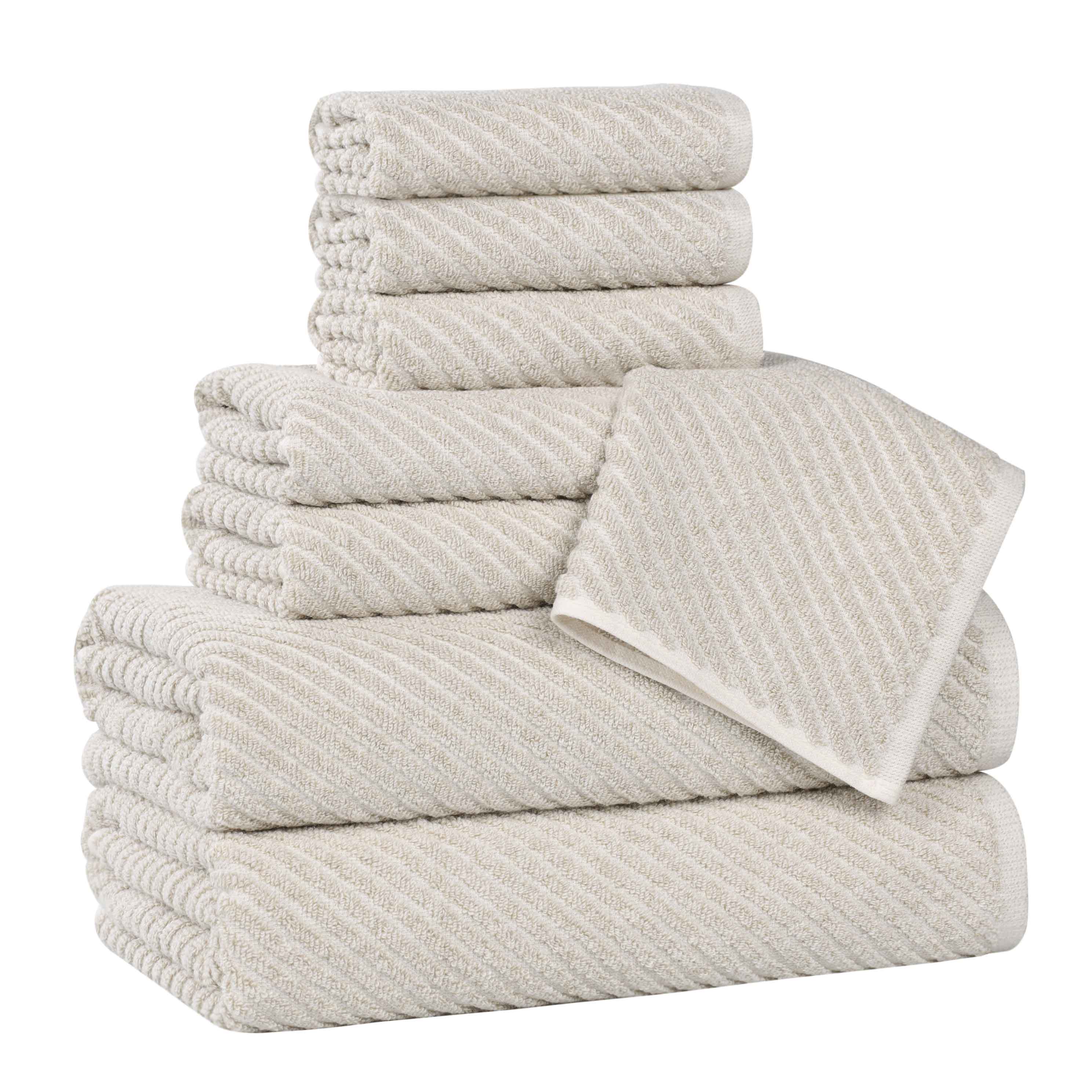 Amelia Cotton Blend Textured Diagonal Ribbed 8 Piece Towel Set - Towel Set by Superior Brand