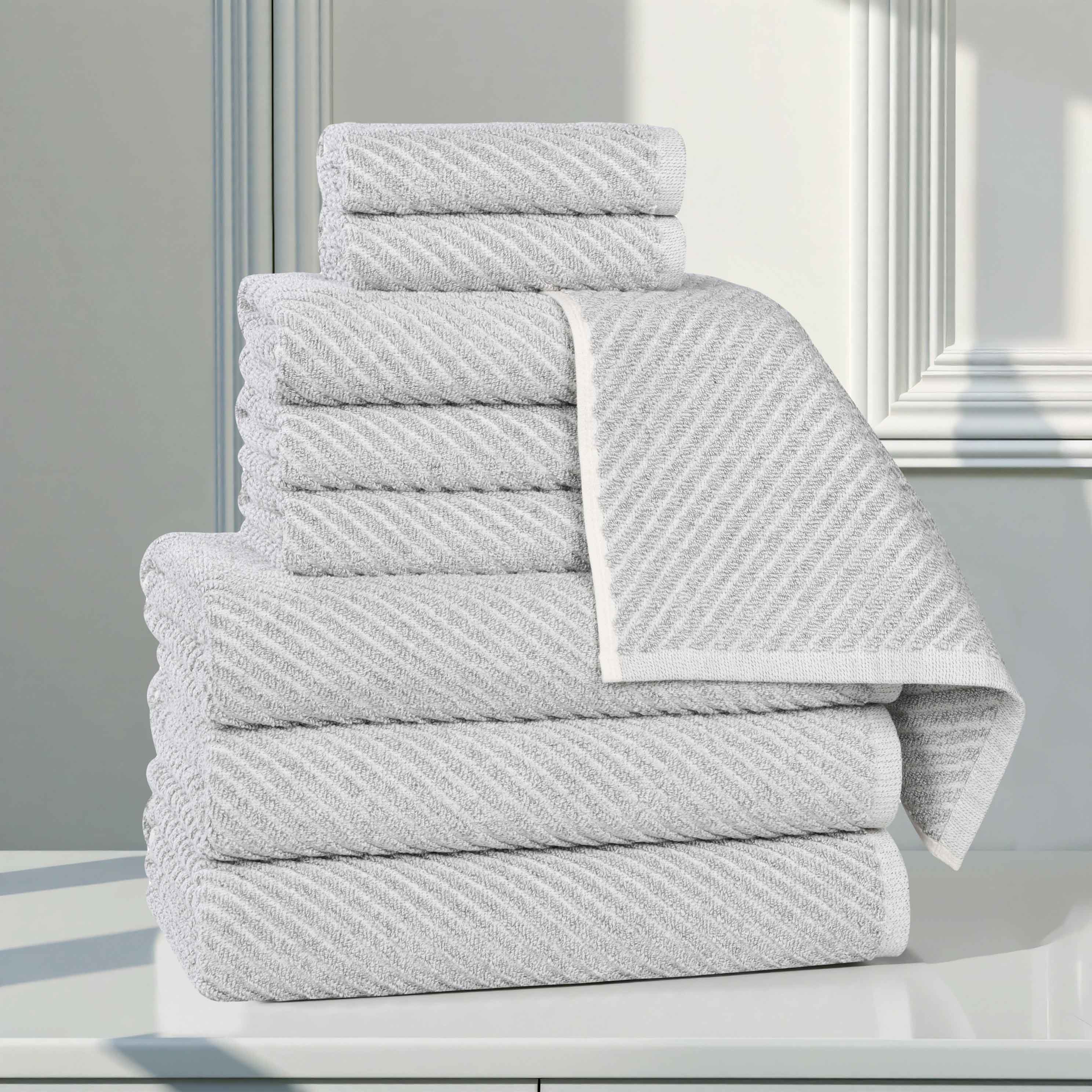 Amelia Cotton Blend Textured Diagonal Ribbed 9 Piece Towel Set - Towel Set by Superior Brand