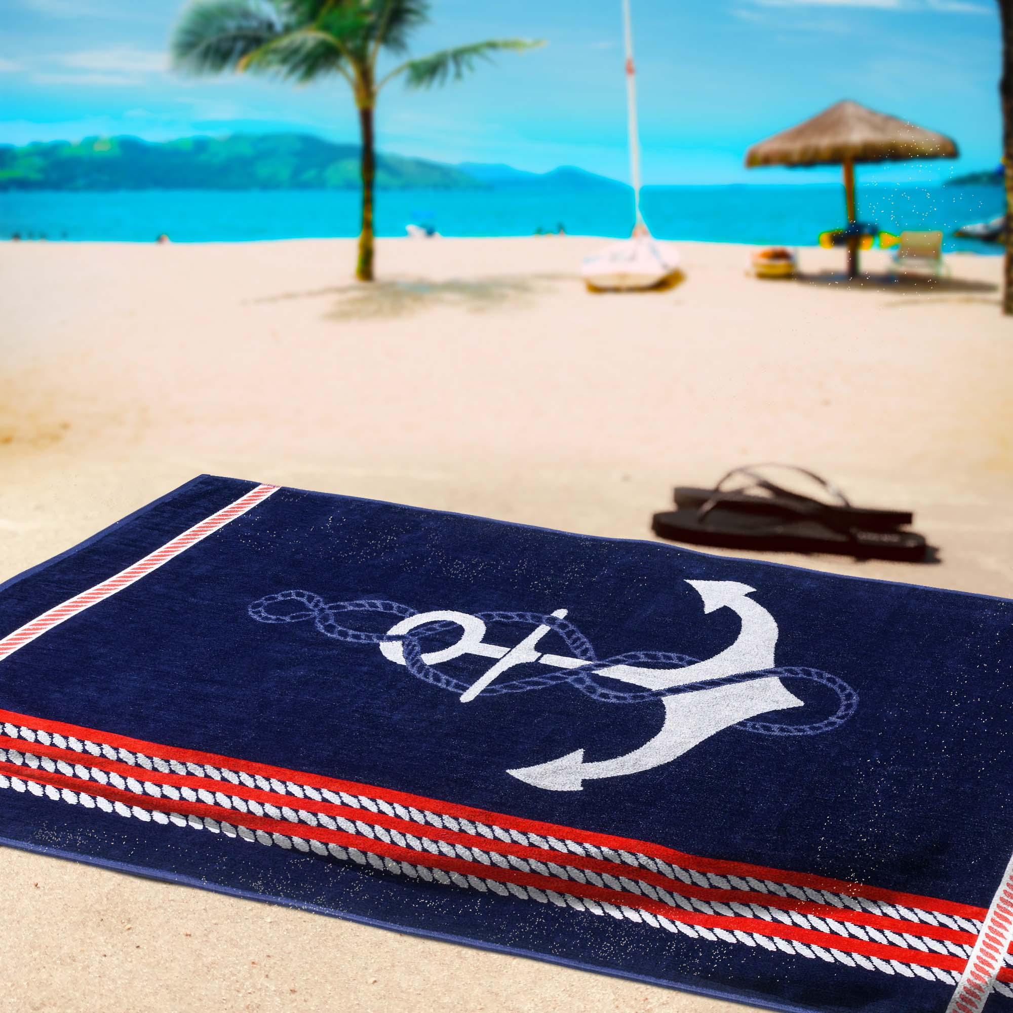 Anchor Cotton Oversized 2 Piece Beach Towel Set - Beach Towel by Superior
