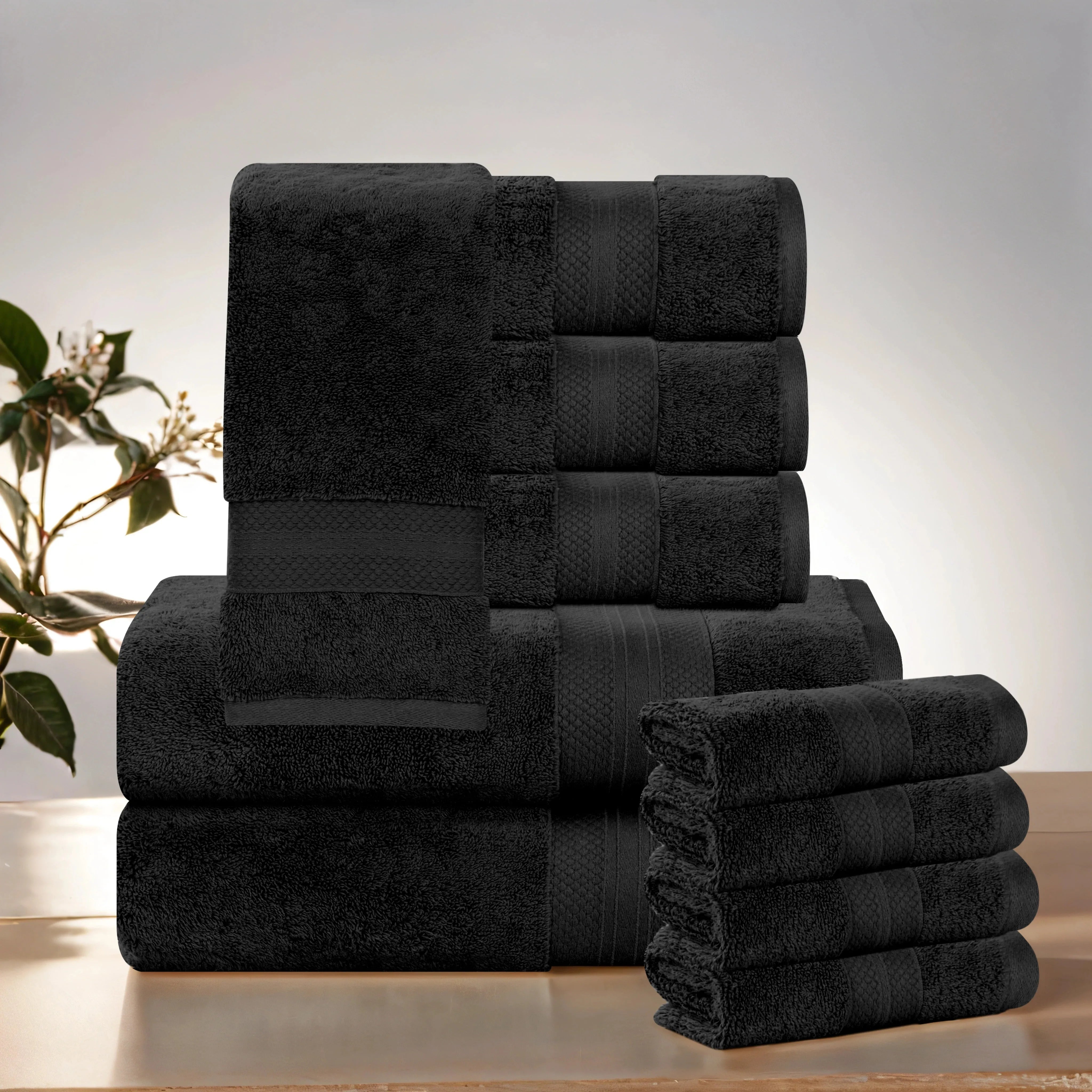 Aria Turkish Cotton Heavyweight Absorbent Solid 10 Piece Plush Towel Set - Towel Set by Superior Brand