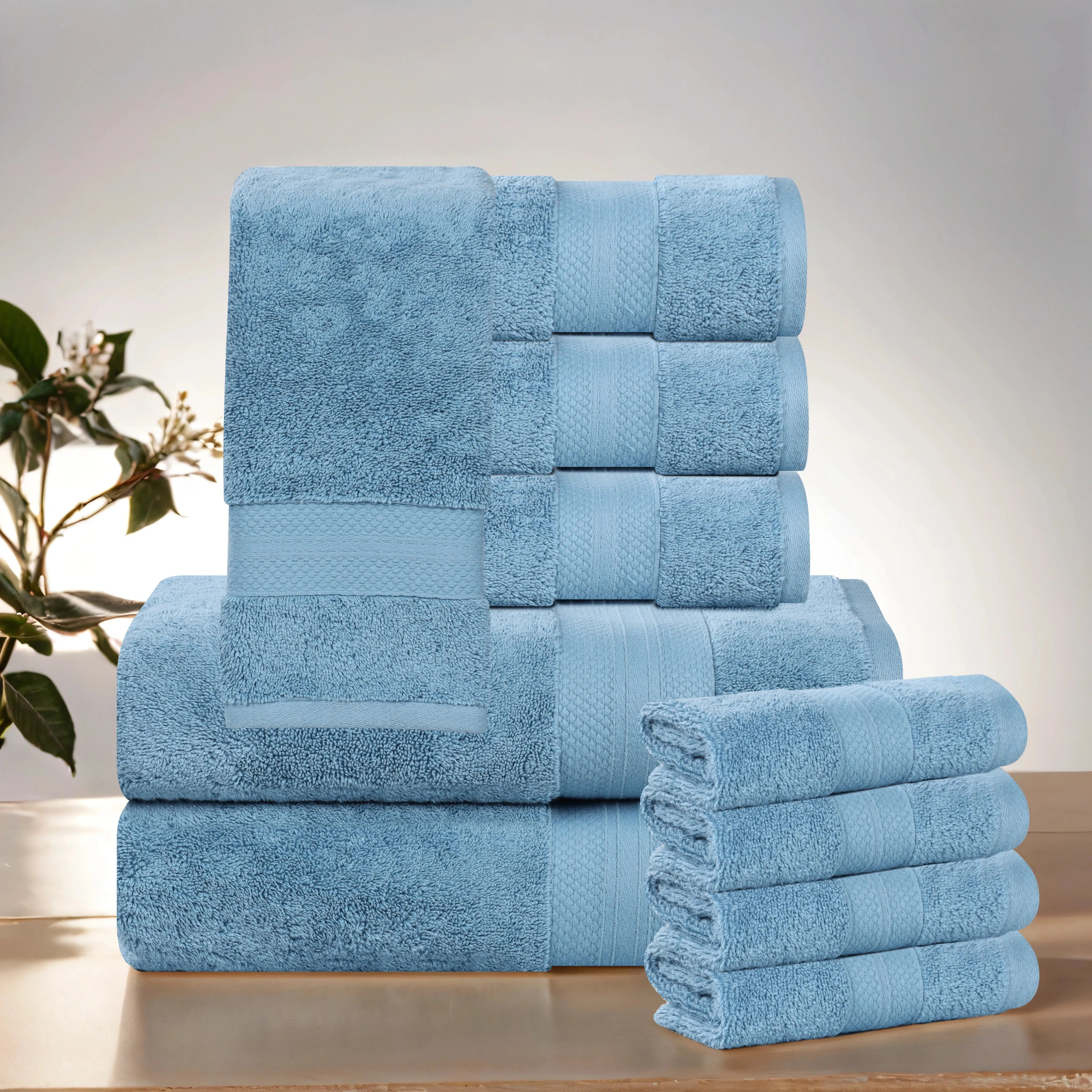 Aria Turkish Cotton Heavyweight Absorbent Solid 10 Piece Plush Towel Set - Towel Set by Superior Brand