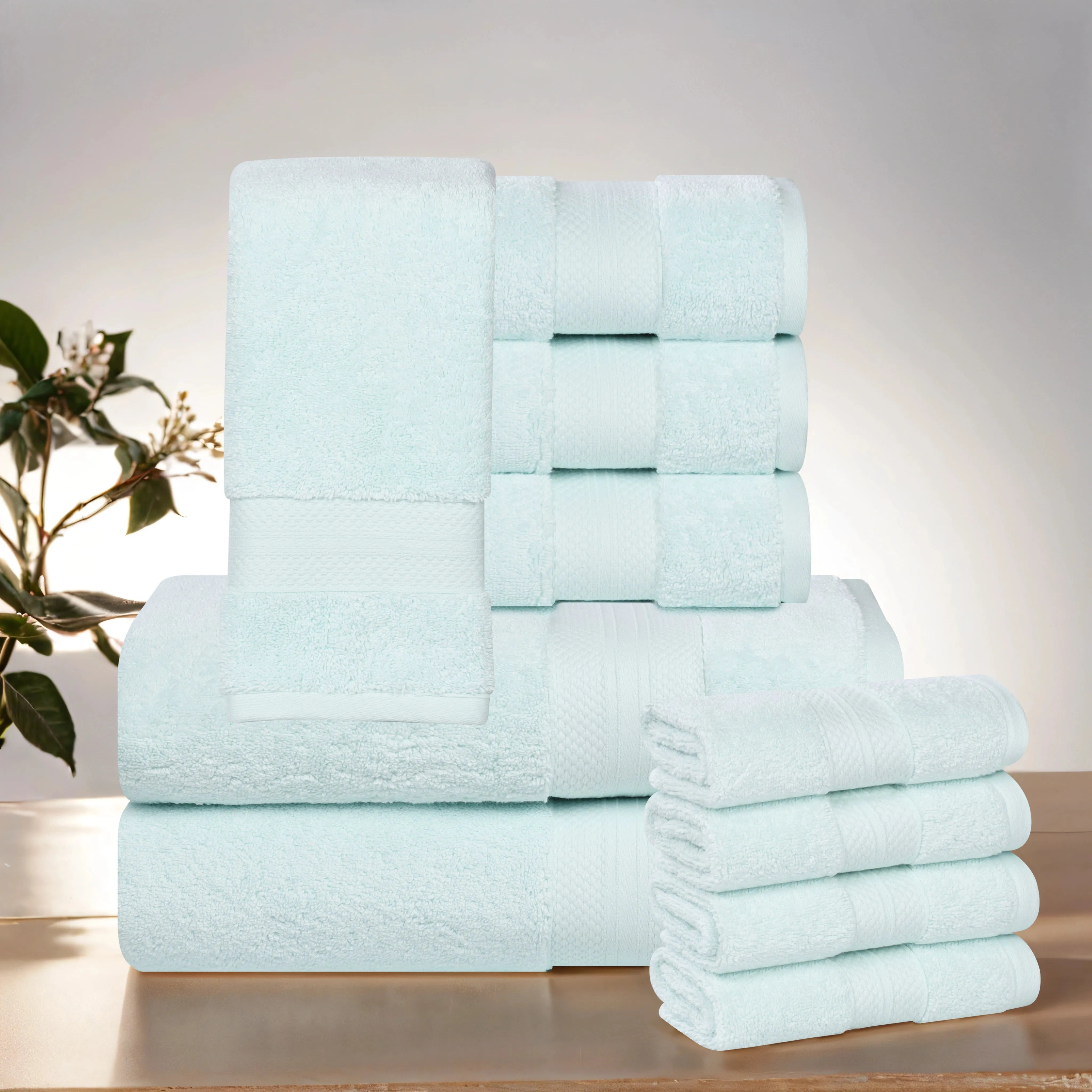 Aria Turkish Cotton Heavyweight Absorbent Solid 10 Piece Plush Towel Set - Towel Set by Superior Brand