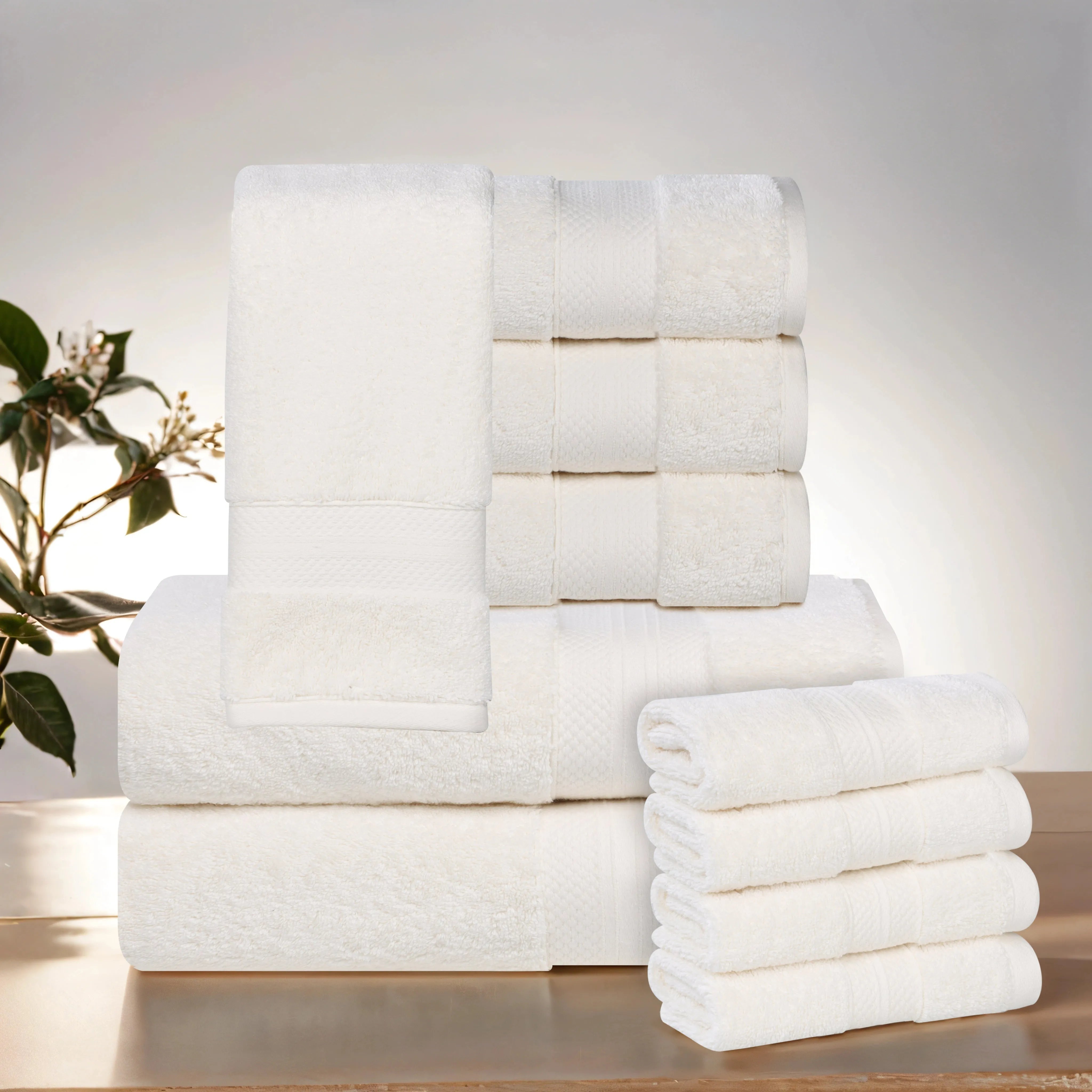 Aria Turkish Cotton Heavyweight Absorbent Solid 10 Piece Plush Towel Set - Towel Set by Superior Brand