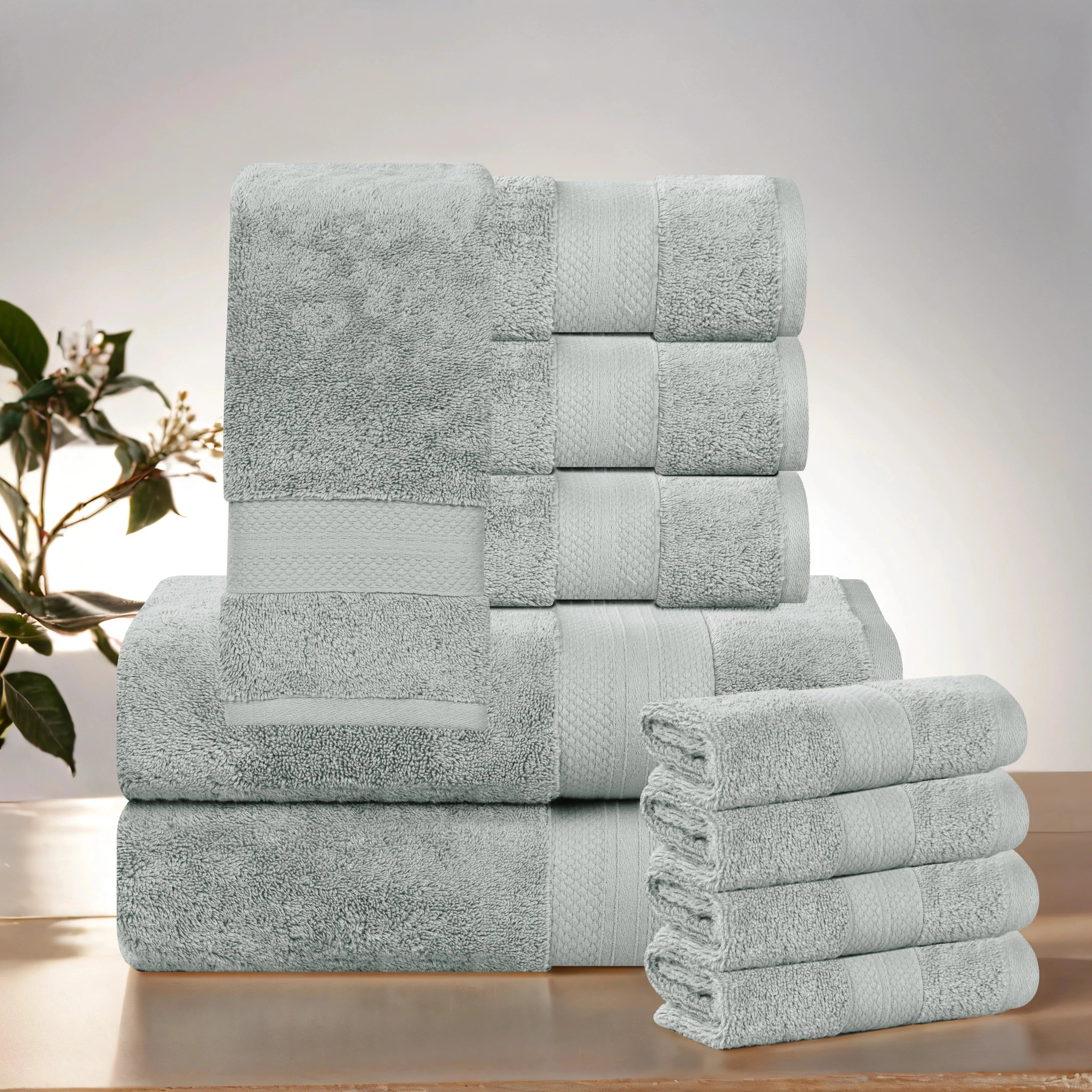 Aria Turkish Cotton Heavyweight Absorbent Solid 10 Piece Plush Towel Set - Towel Set by Superior Brand