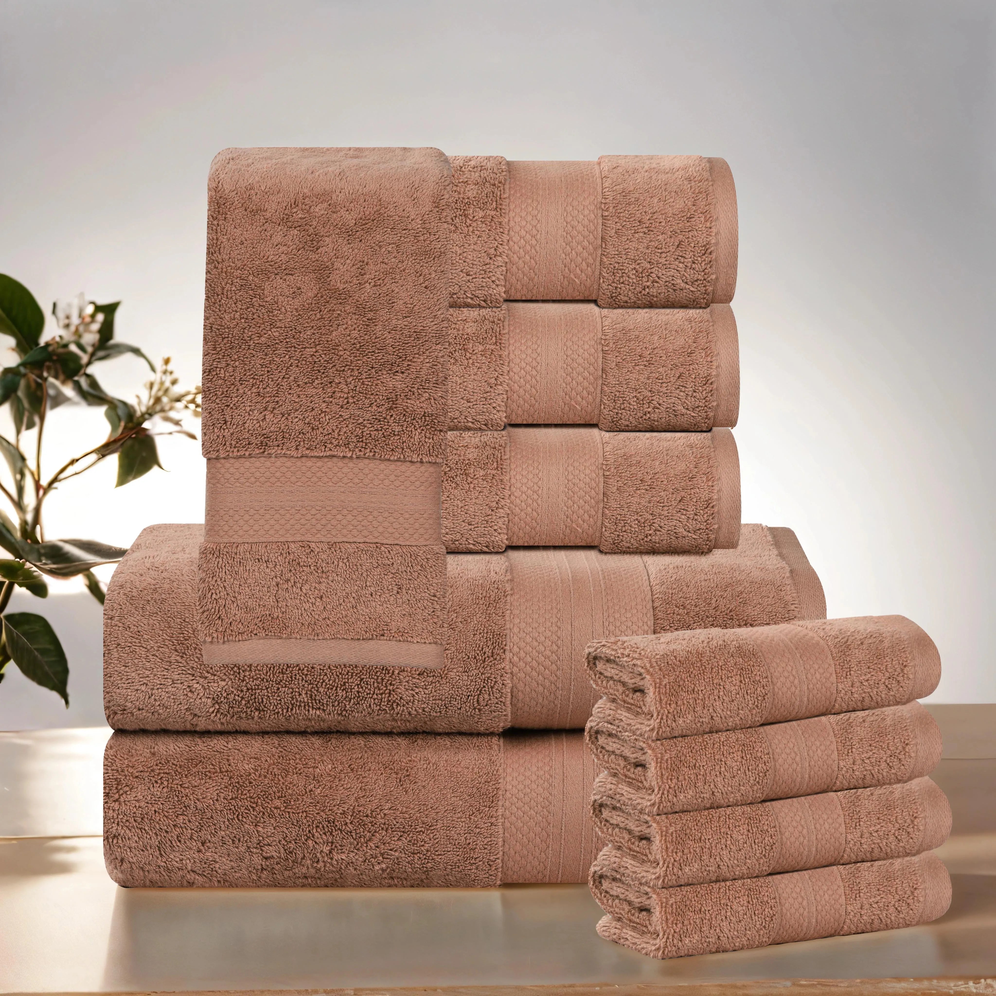 Aria Turkish Cotton Heavyweight Absorbent Solid 10 Piece Plush Towel Set - Towel Set by Superior Brand