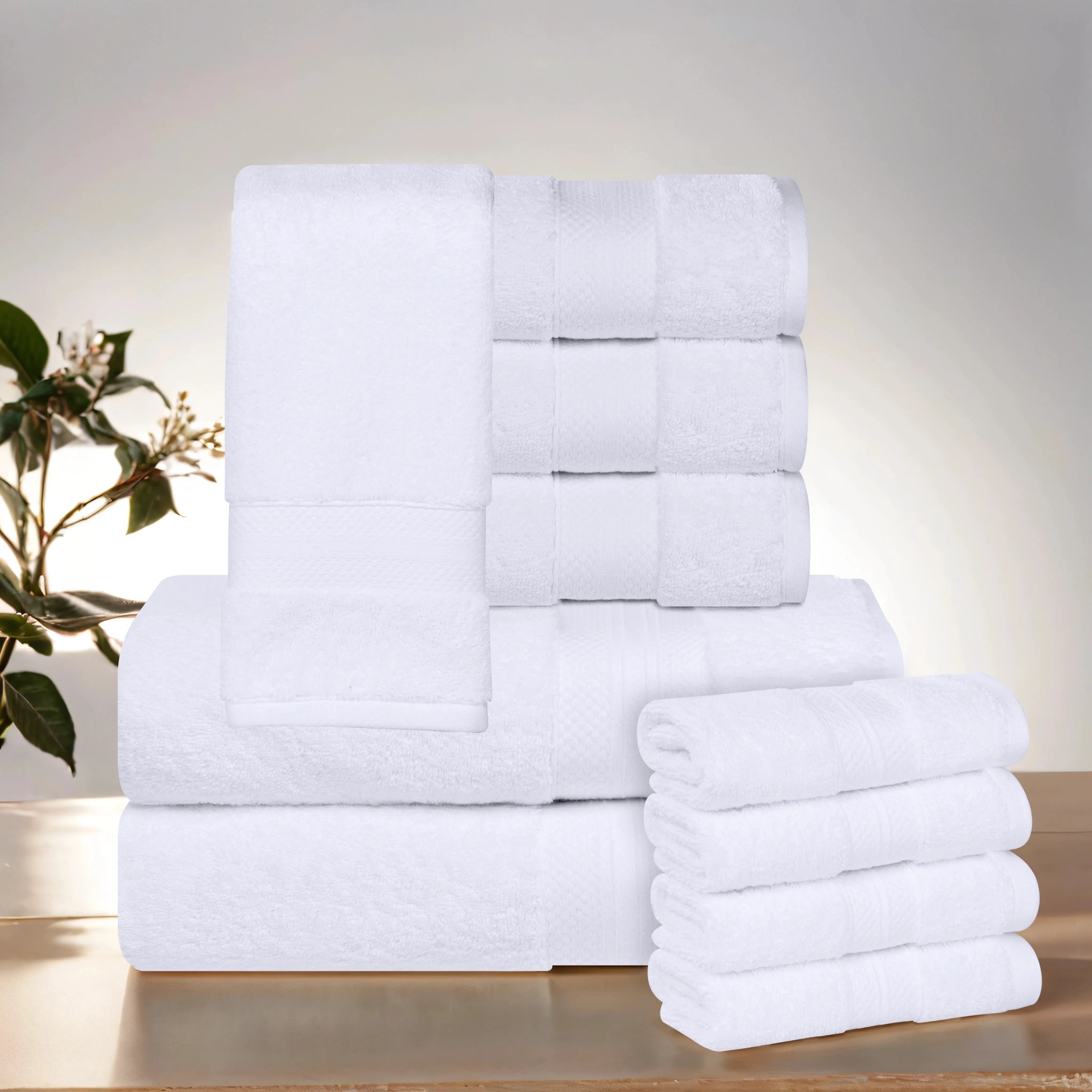 Aria Turkish Cotton Heavyweight Absorbent Solid 10 Piece Plush Towel Set - Towel Set by Superior Brand