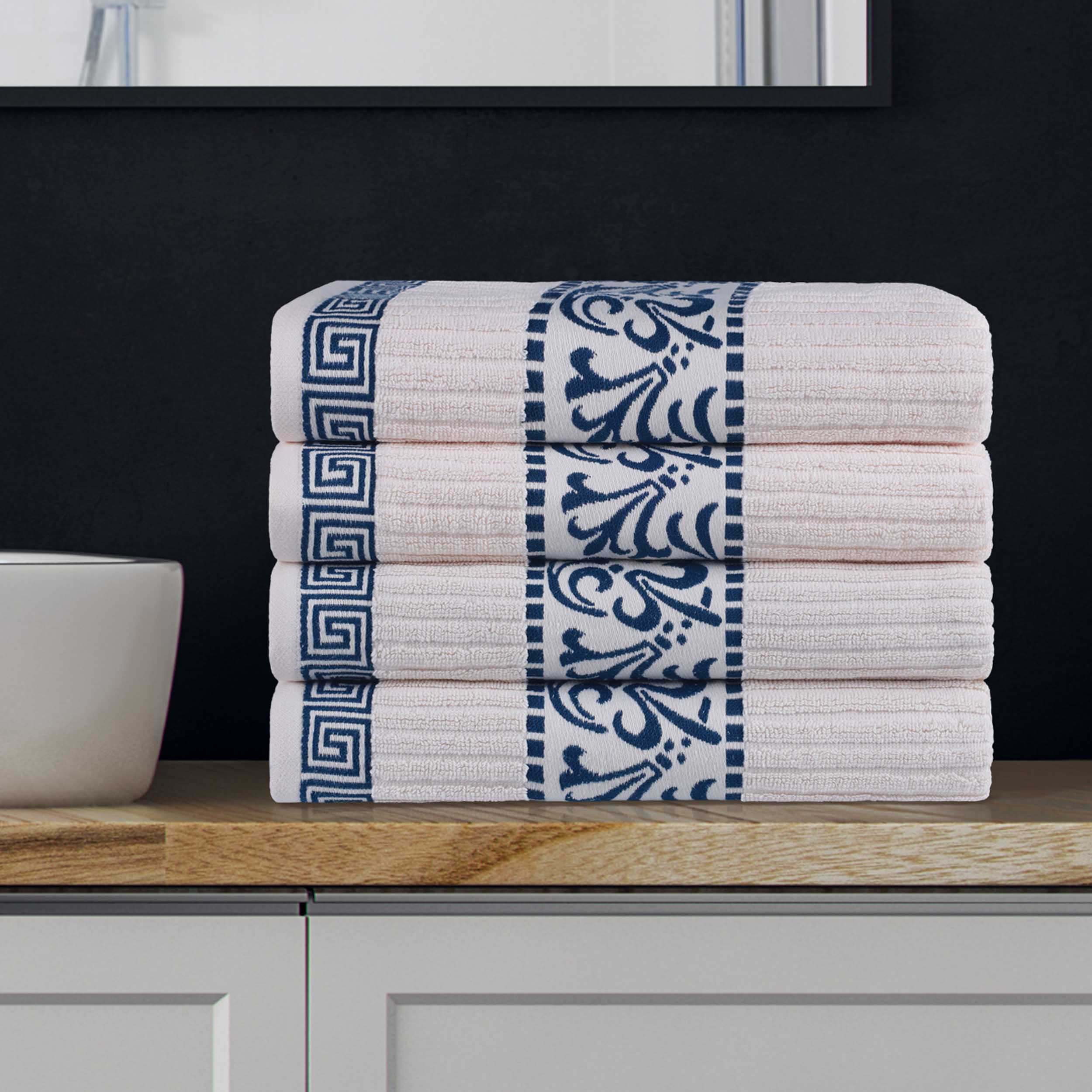 Cotton Terry Greek Key Bath Towel Set of 4 - Bath Towel by Superior Brand