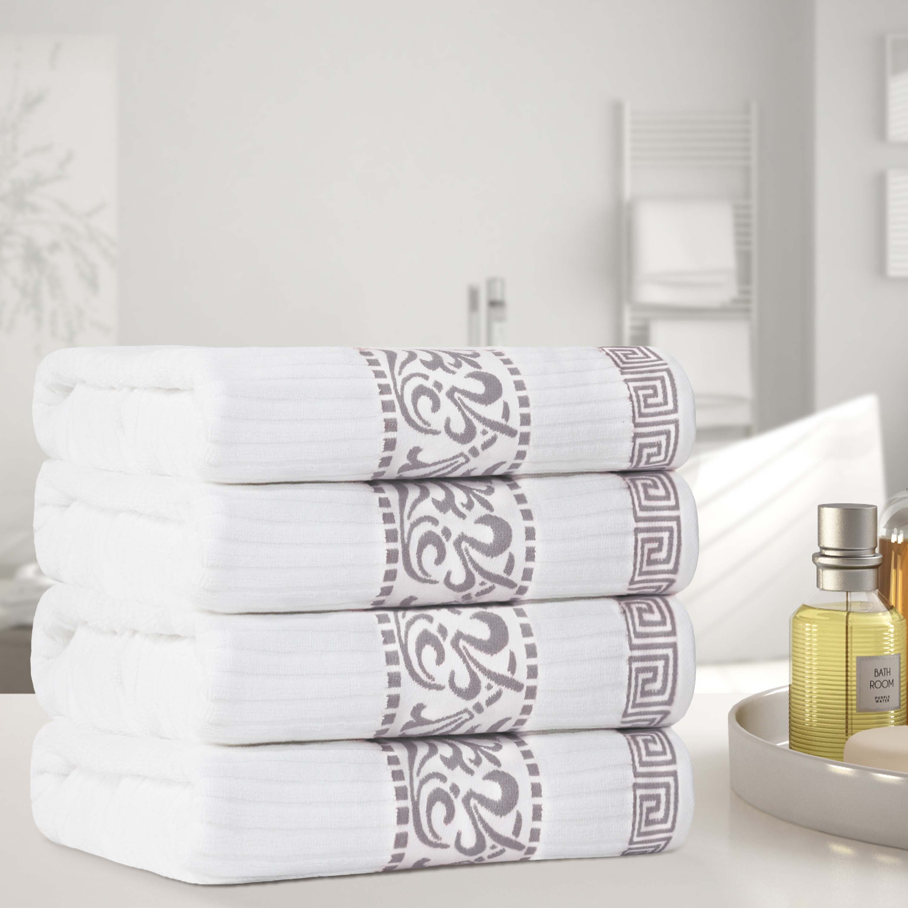 Cotton Terry Greek Key Bath Towel Set of 4 - Bath Towel by Superior Brand