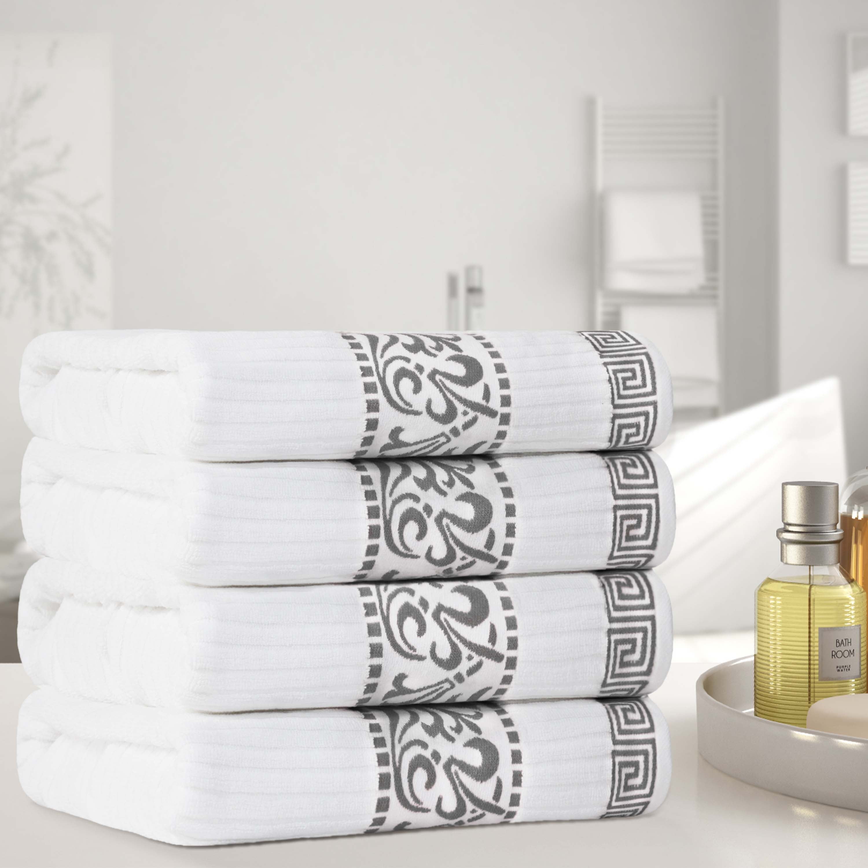 Cotton Terry Greek Key Bath Towel Set of 4 - Bath Towel by Superior Brand