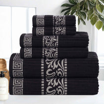 Athens Cotton Medium Weight Floral Greek Key Trim 6 Piece Towel Set - Towel Set by Superior Brand