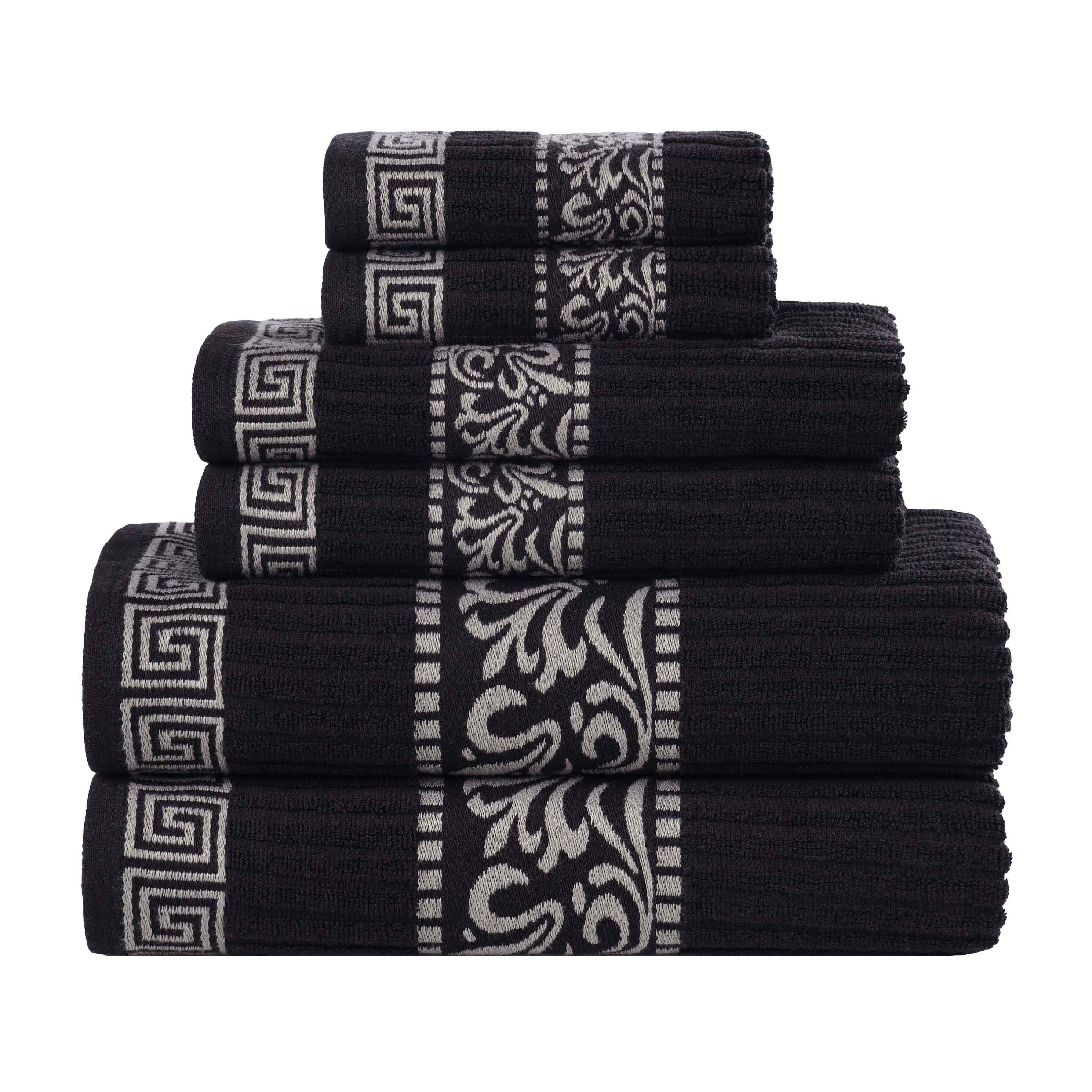 Athens Cotton Medium Weight Floral Greek Key Trim 6 Piece Towel Set - Towel Set by Superior Brand