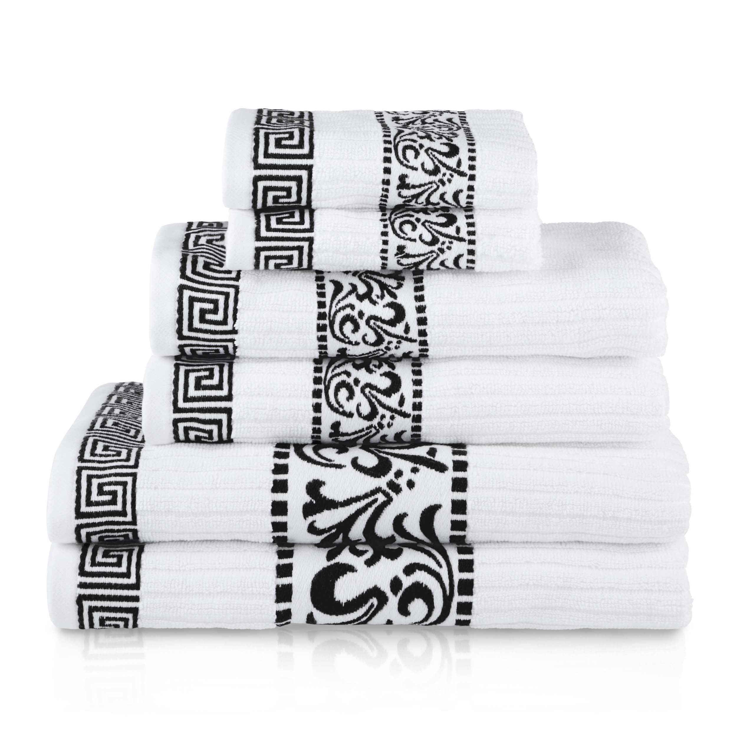 Athens Cotton Medium Weight Floral Greek Key Trim 6 Piece Towel Set - Towel Set by Superior Brand