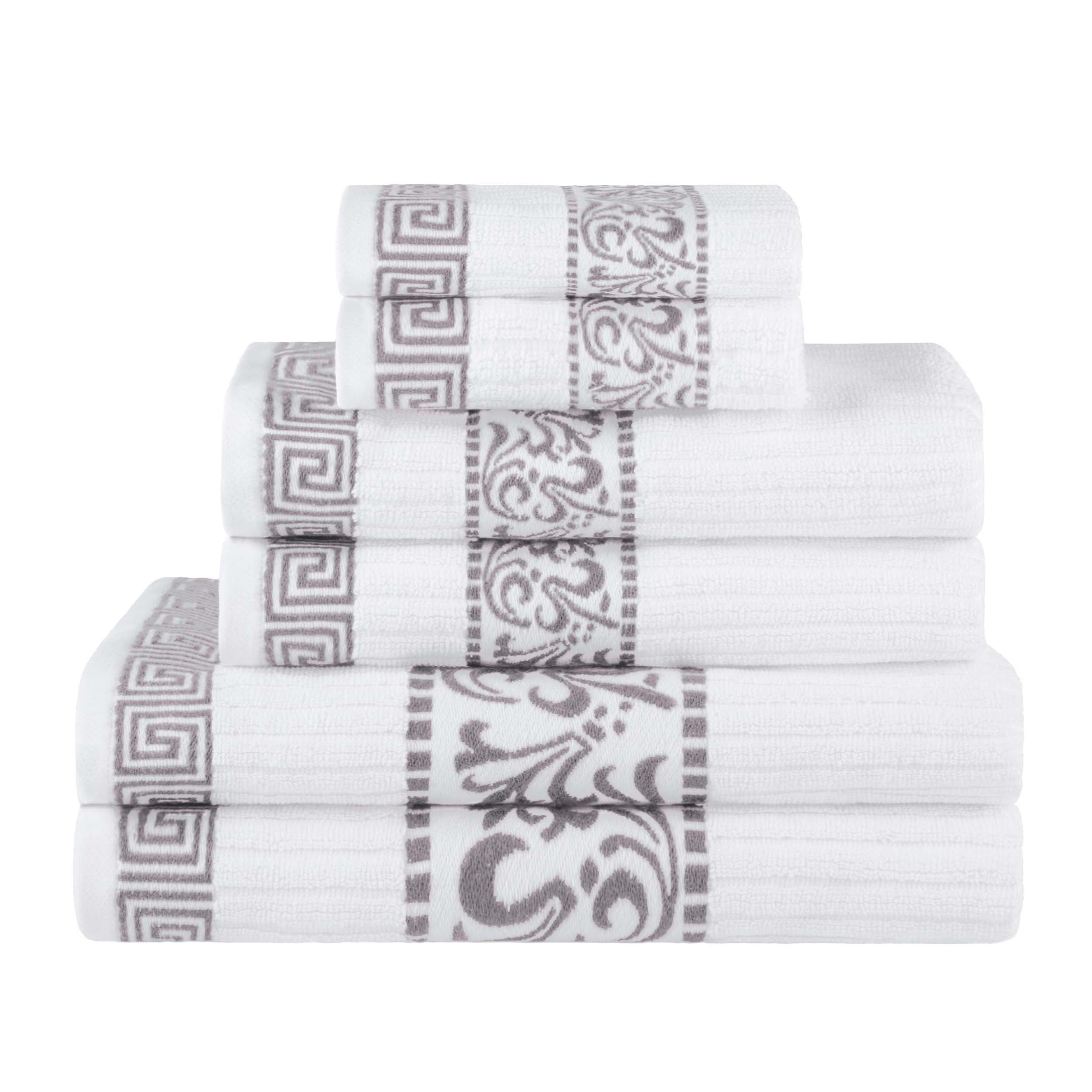 Athens Cotton Medium Weight Floral Greek Key Trim 6 Piece Towel Set - Towel Set by Superior Brand