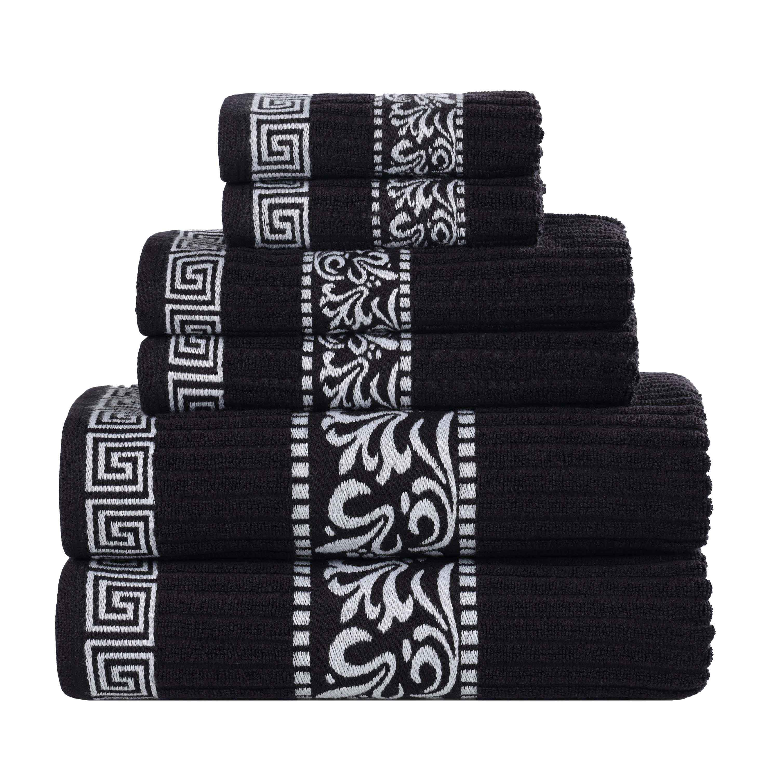 Athens Cotton Medium Weight Floral Greek Key Trim 6 Piece Towel Set - Towel Set by Superior Brand