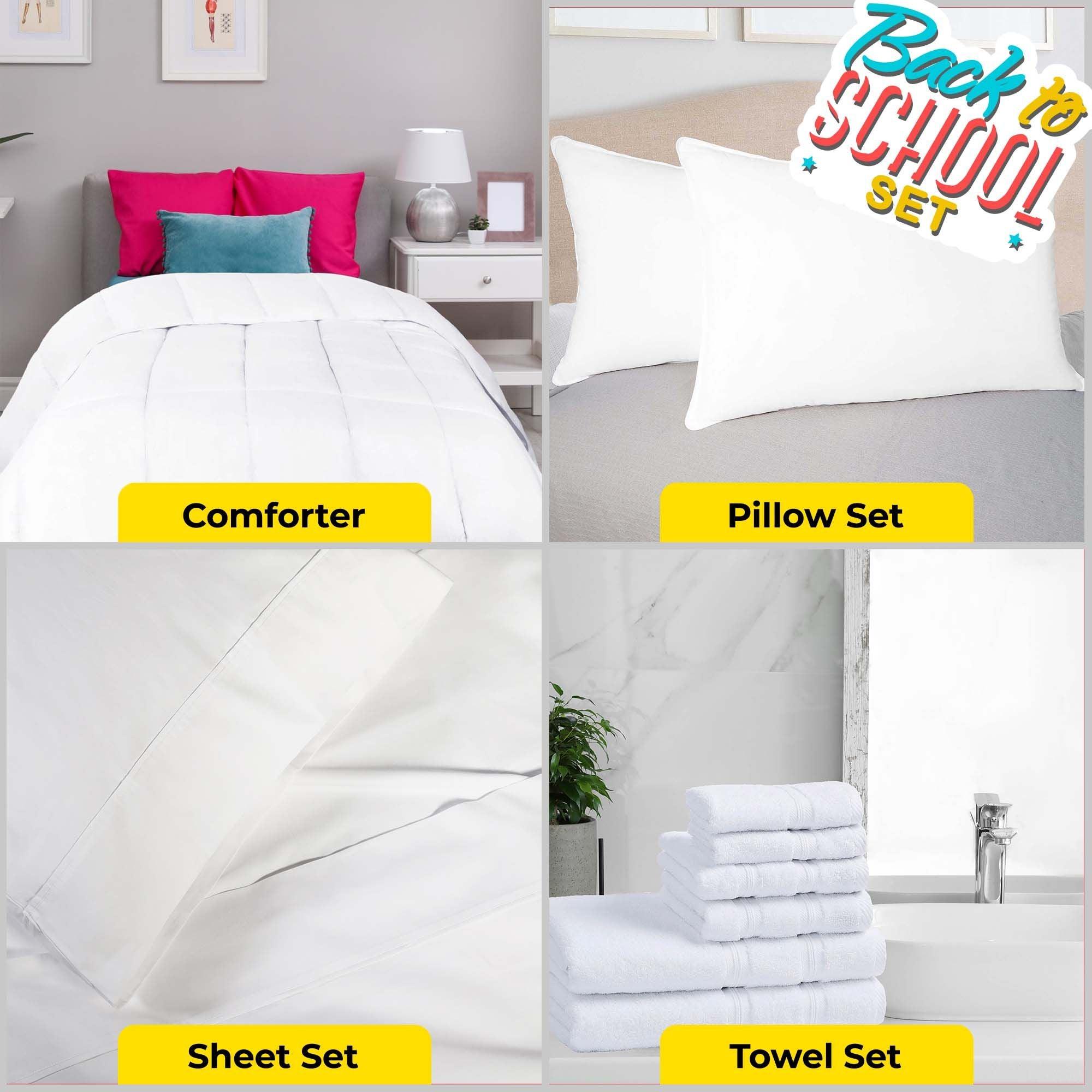Back To School Kit, Dorm Bundle, Twin/ Twin XL, White - Sets by Superior