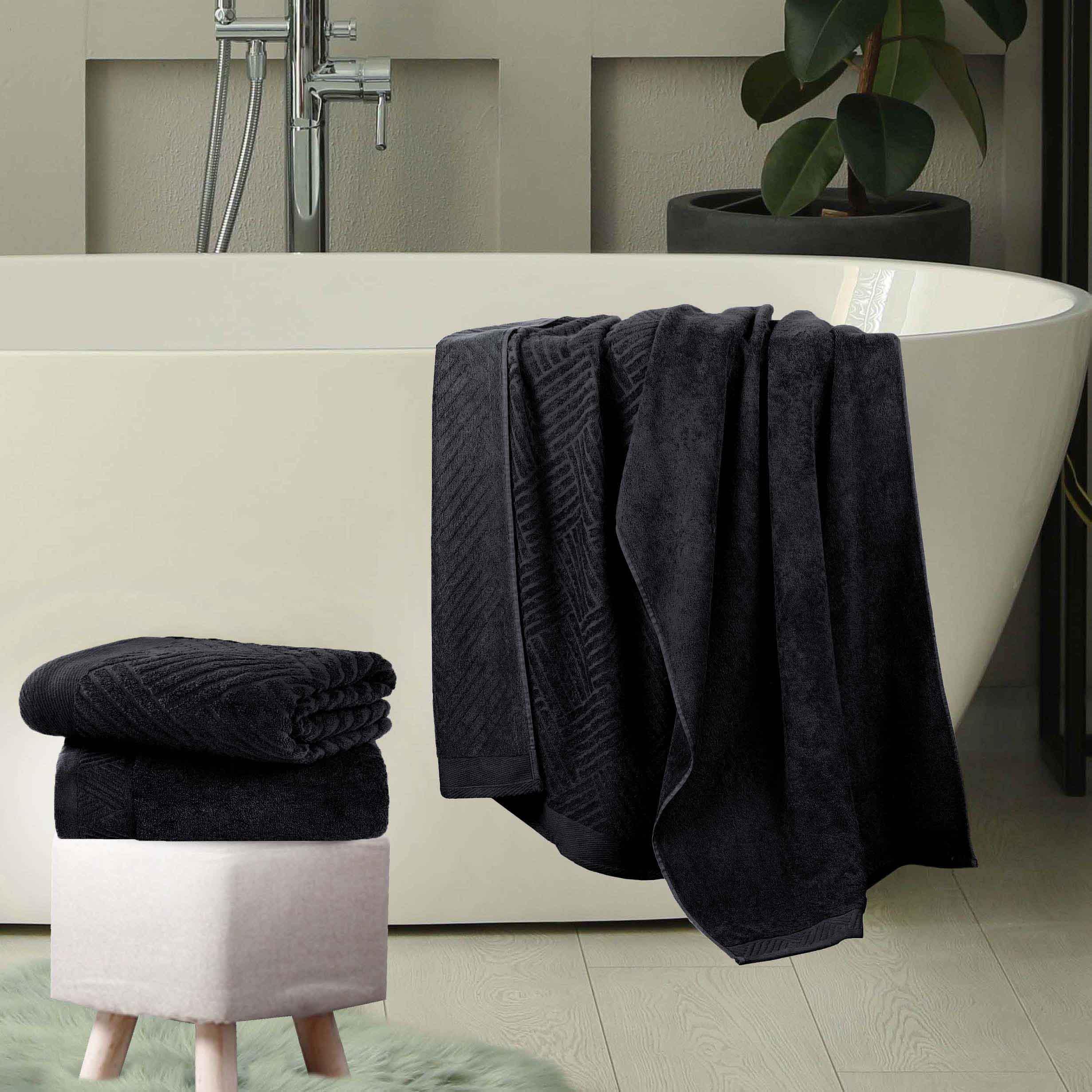 Egyptian Cotton Basketweave Jacquard and Solid Bath Towel Set of 4 - Egyptian Cotton Bath Towel by Superior Brand