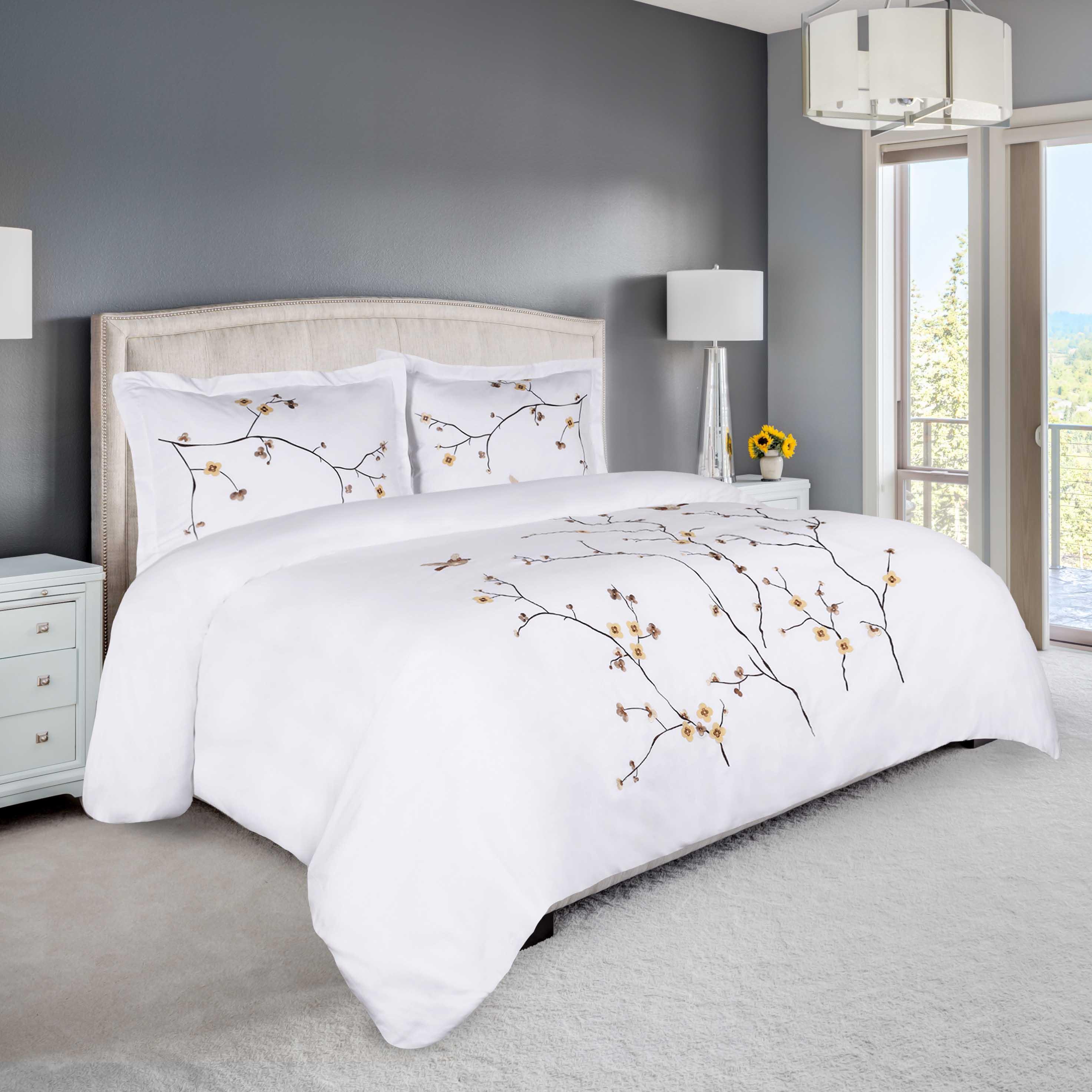 Blossom Cotton Floral Embroidered 3 Piece Duvet Cover Set - Duvet Cover Set by Superior Brand