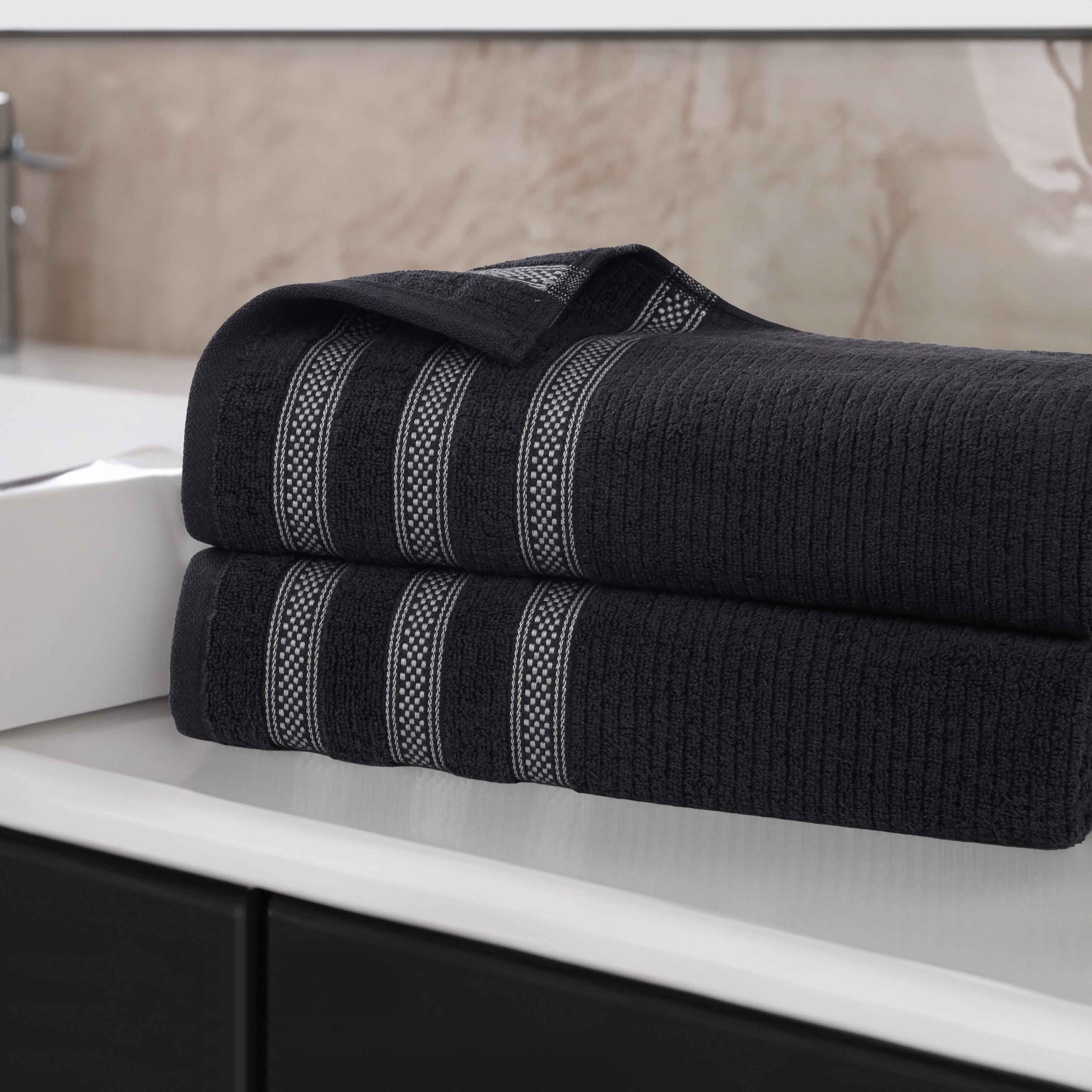 Brea Zero Twist Cotton Ribbed Geometric Border Bath Sheet Set of 2 - Bath Sheet by Superior Brand