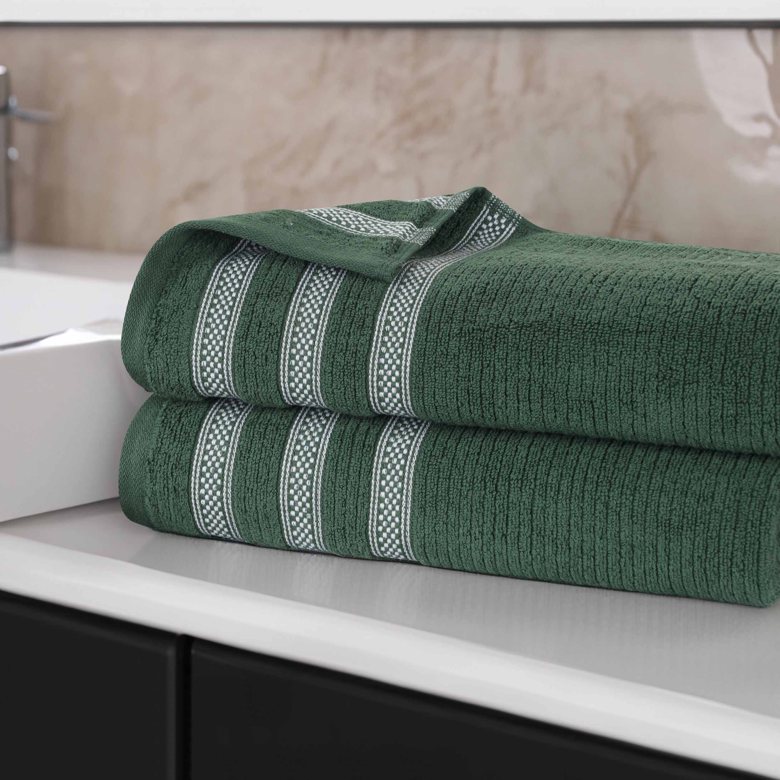 Brea Zero Twist Cotton Ribbed Geometric Border Bath Sheet Set of 2 - Bath Sheet by Superior Brand