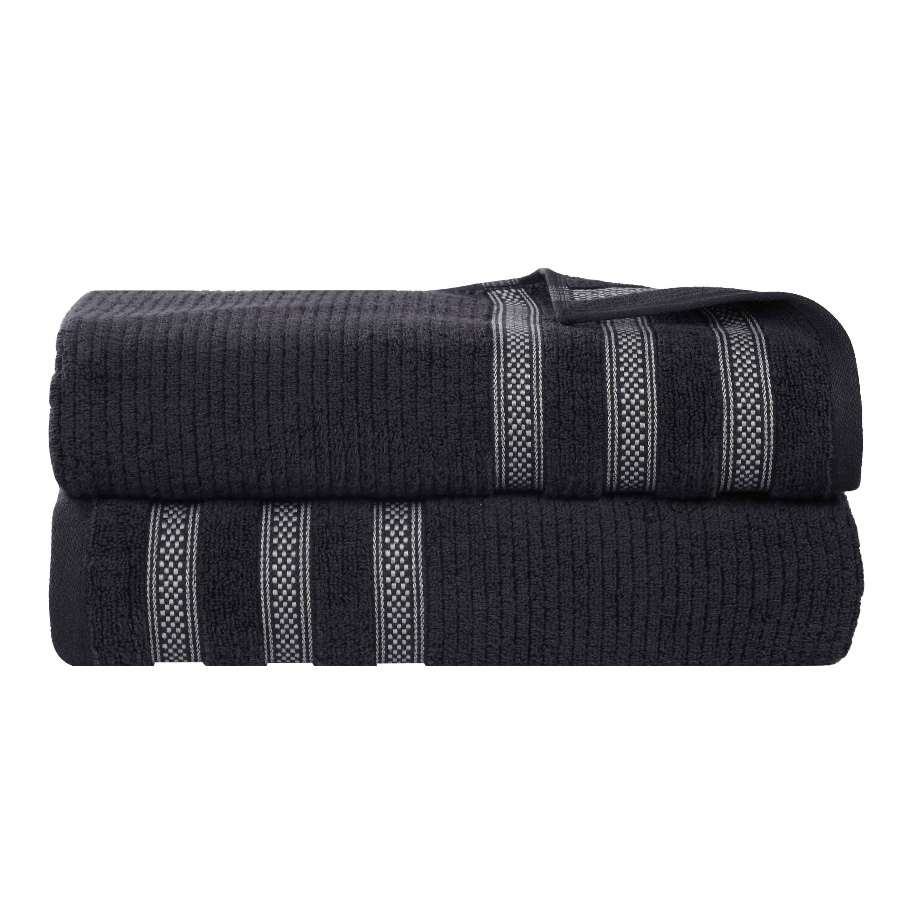 Brea Zero Twist Cotton Ribbed Geometric Border Bath Sheet Set of 2 - Bath Sheet by Superior Brand