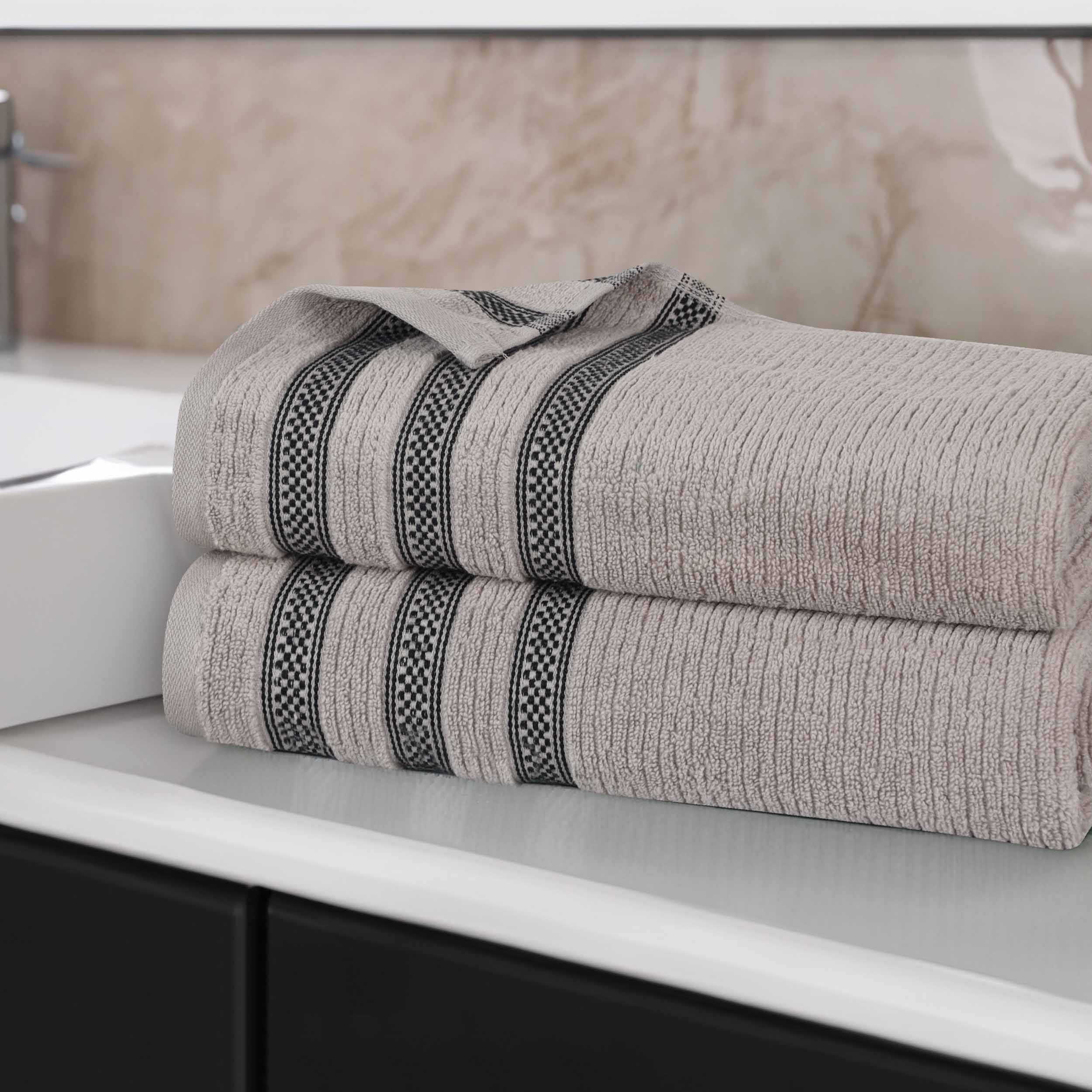 Brea Zero Twist Cotton Ribbed Geometric Border Bath Sheet Set of 2 - Bath Sheet by Superior Brand